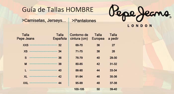 Tallas Vaqueros Pepe Guia De Tallas Pepe Jeans Hombre Scalpers