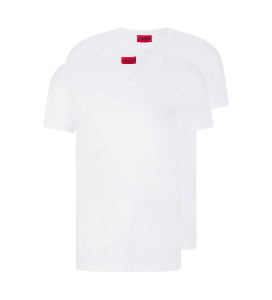 HUGO für Herren. 50325417 Pack 2 T-Shirts, weiß, V-Ausschnitt, V-Ausschnitt, weiß (XXL), Lässig, Baumwolle, Kurzarm, Nachhaltig