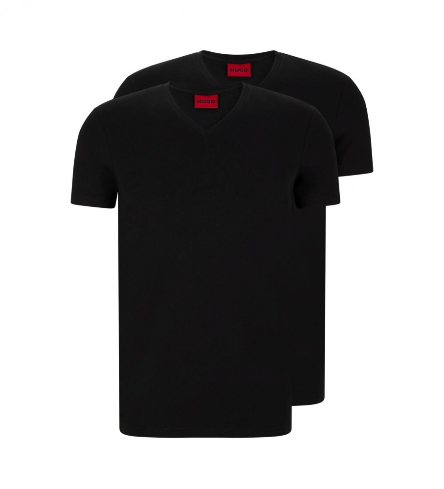 HUGO für Herren. 50325417 Pack 2 T-Shirts Peak Kragen schwarz (S), Lässig, Baumwolle, Kurzarm, Nachhaltig