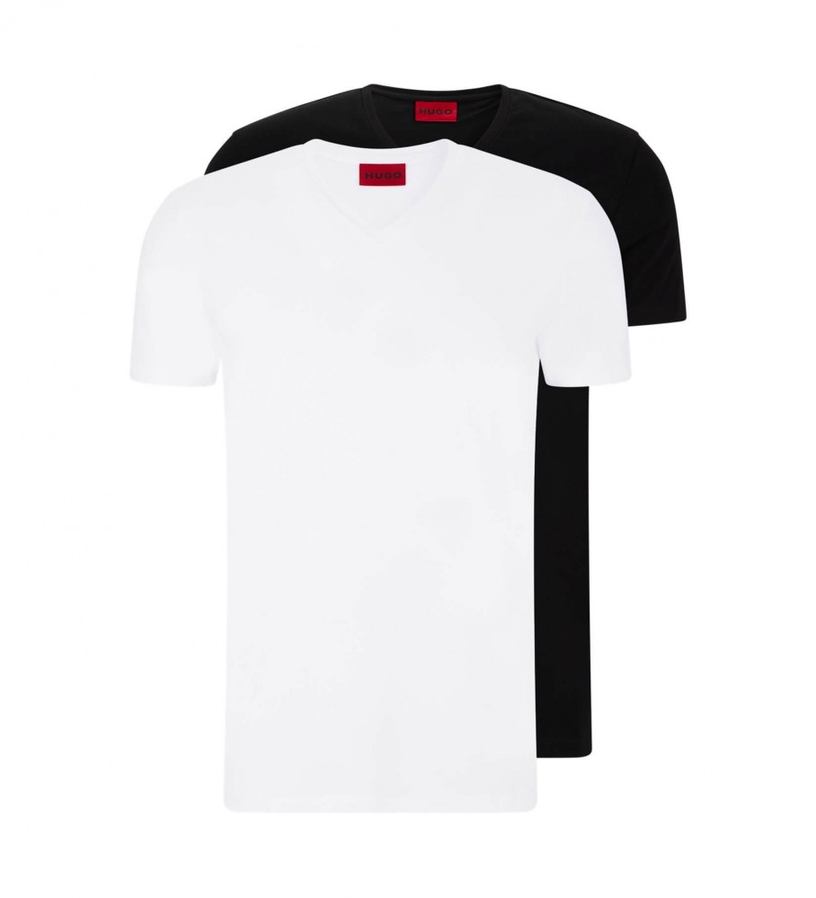 HUGO für Herren. 50325417 2er-Pack T-Shirts, schwarz, weiß, V-Ausschnitt (XL), Lässig, Baumwolle, Kurzarm, Nachhaltig