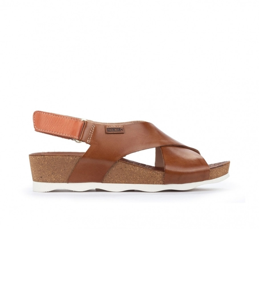 Pikolinos für Damen. W9E-0912 Sandale Mahon W9E-0912 braun (35), Leder, 3 bis 5 cm, Klettverschluss, Lässig