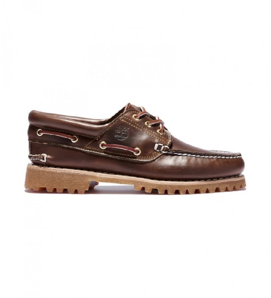 Timberland für Herren. TB0300032141 Leder Bootsschuhe Authentics 3 Eye Classic Lug braun (40), Wohnung, Schnürsenkel, Lässig