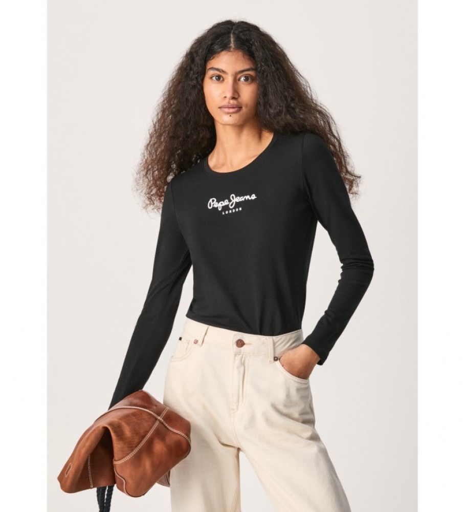 Pepe Jeans für Damen. PL505203 Neu Virginia Ls N T-shirt schwarz (S), Lässig, Baumwolle, Langarm