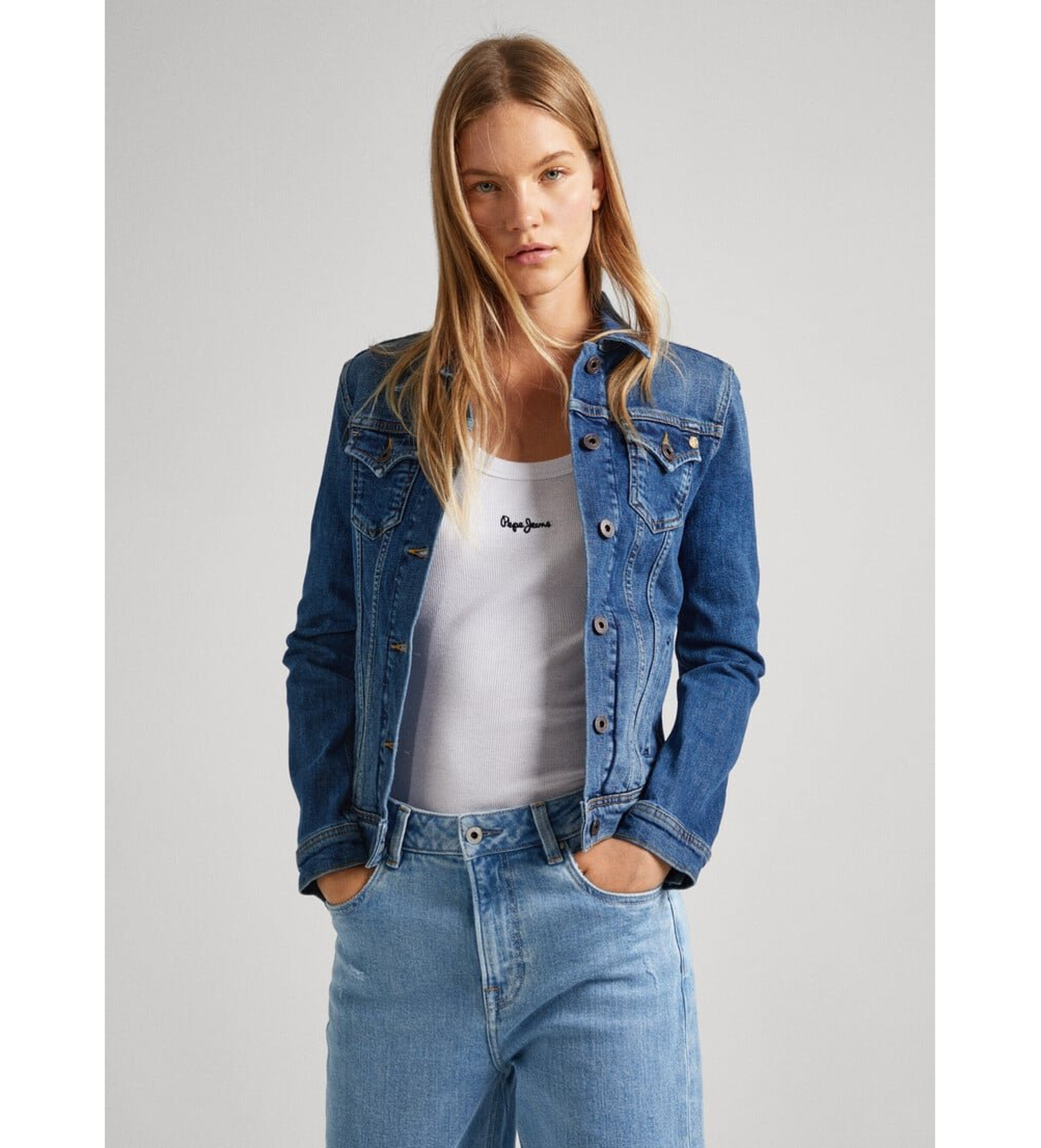 Pepe Jeans für Damen. PL402011HT7 Thrift Jacke blau (M), Lässig, Baumwolle, Denim, Langarm, Nachhaltig