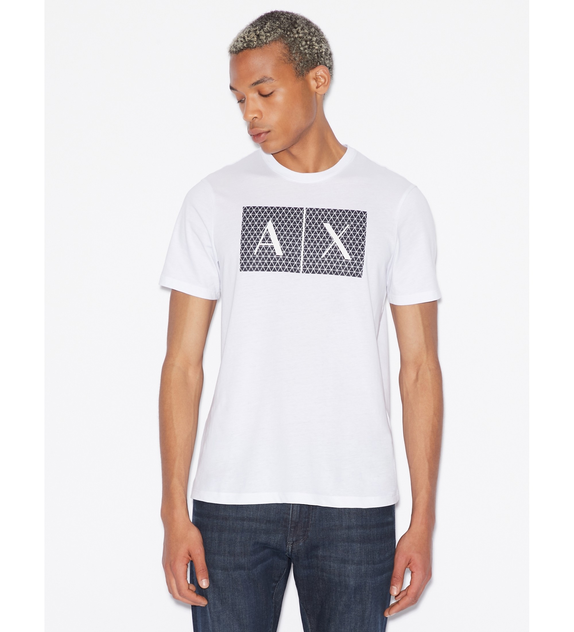 A|X Armani Exchange für Herren. 8NZTCKZ8H4Z1100 Quadrate T-shirt weiß (L), Lässig, Baumwolle, Kurzarm