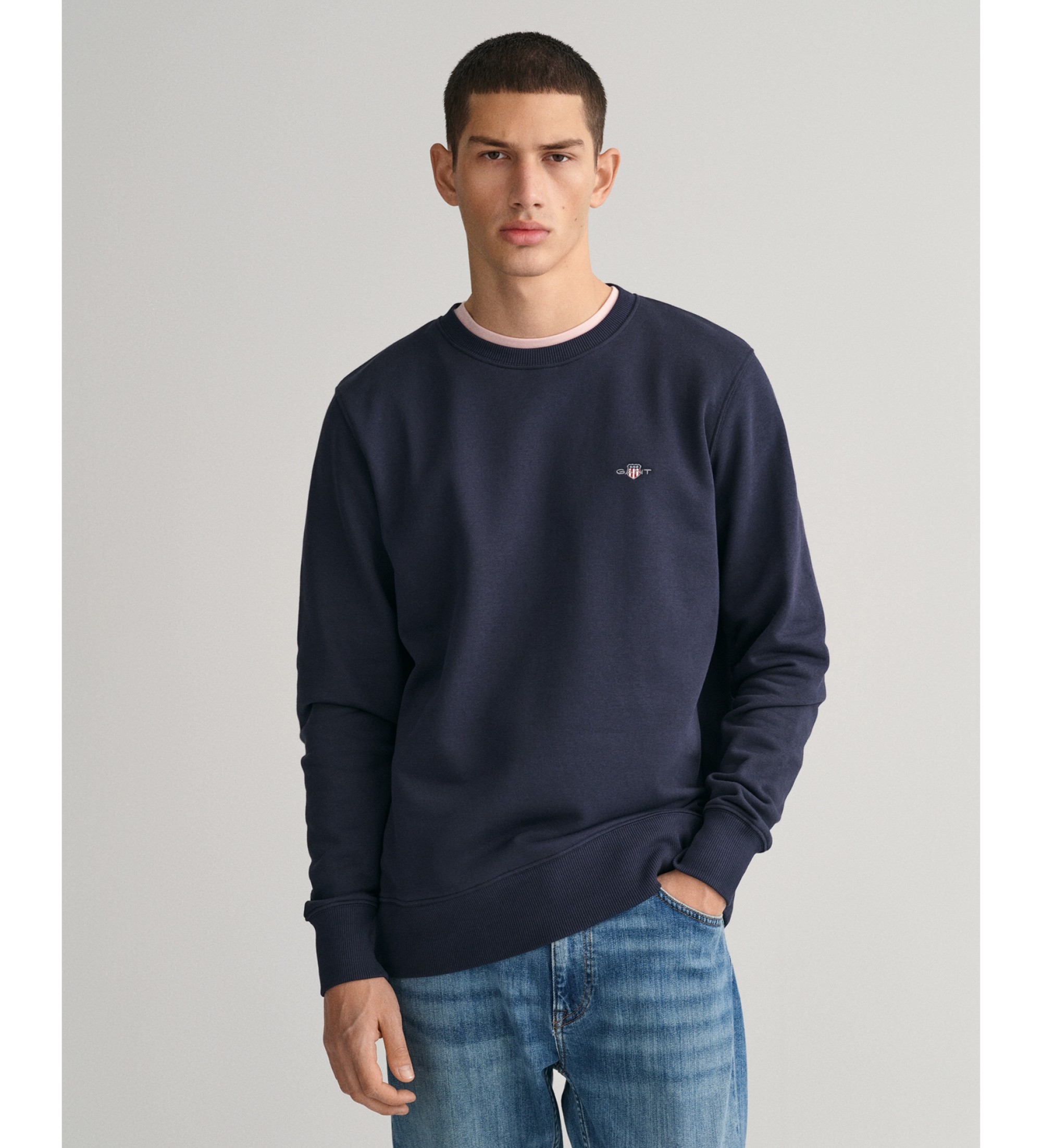 Gant für Herren. 2006065 Shield marineblaues Sweatshirt mit Rundhalsausschnitt (L), Lässig, Baumwolle, Langarm