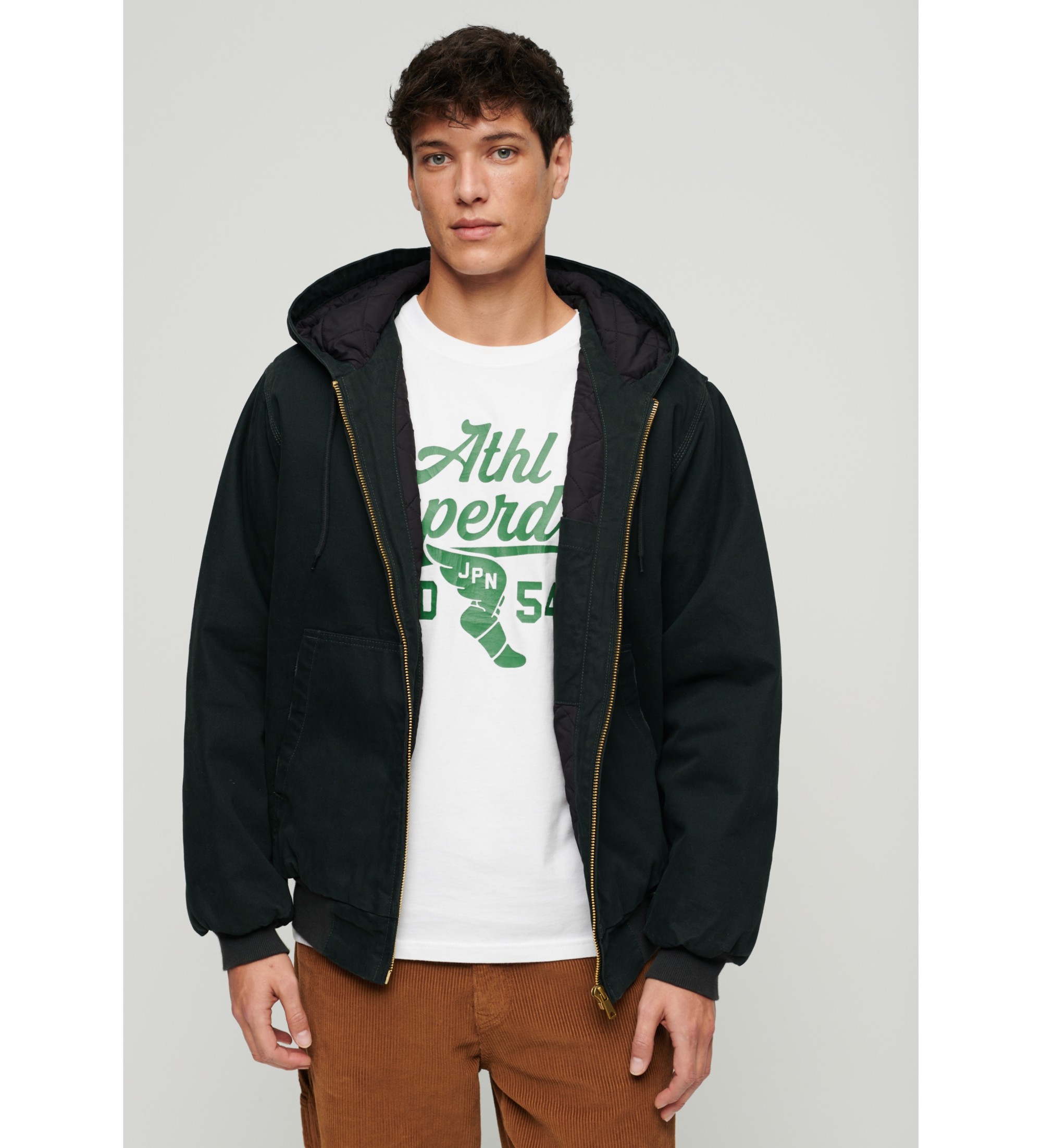 Superdry für Herren. M5011881A Bomberjacke mit Kapuze Surplus grün (XL), Lässig, Baumwolle, Langarm