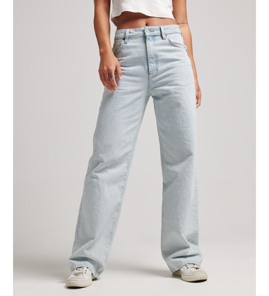 Superdry für Damen. W7010800A Jeans aus Bio-Baumwolle mit weitem Bein in Blau (30/32), Lässig, Denim, Nachhaltig