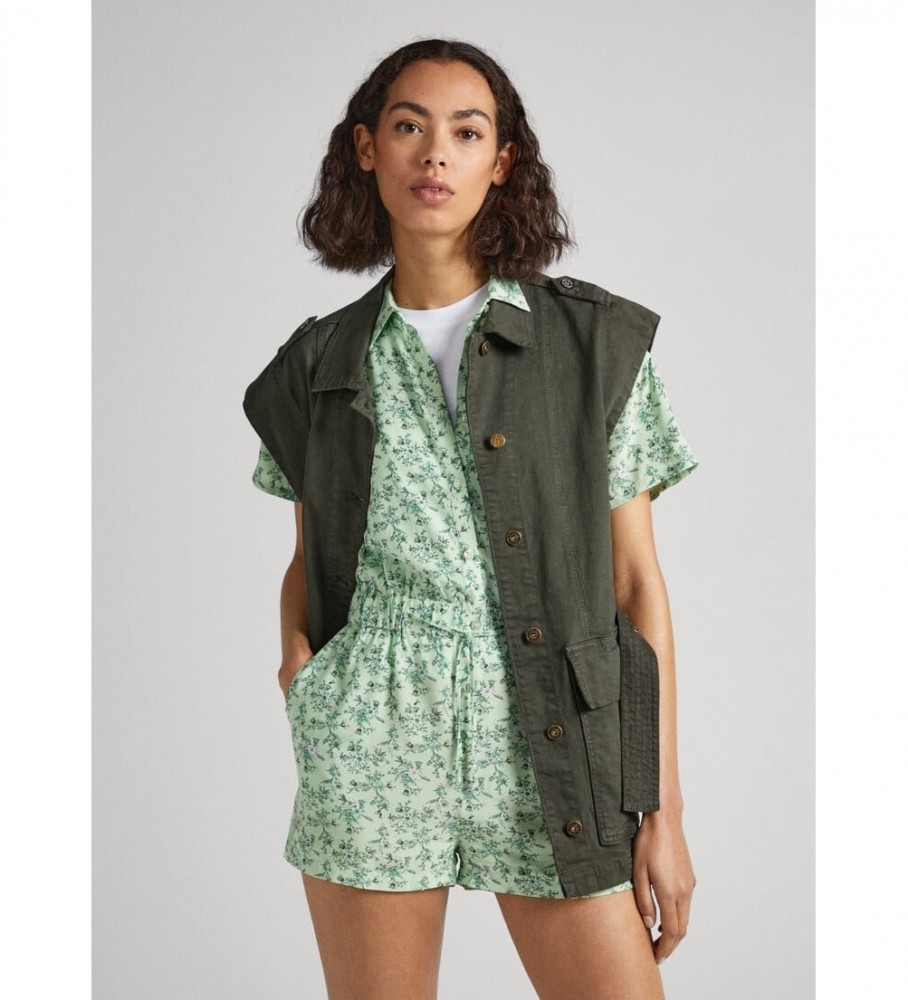 Pepe Jeans für Damen. PL230461 Jumpsuit Fiora grün (XS), Lässig, Viskose, Kurzarm, Nachhaltig