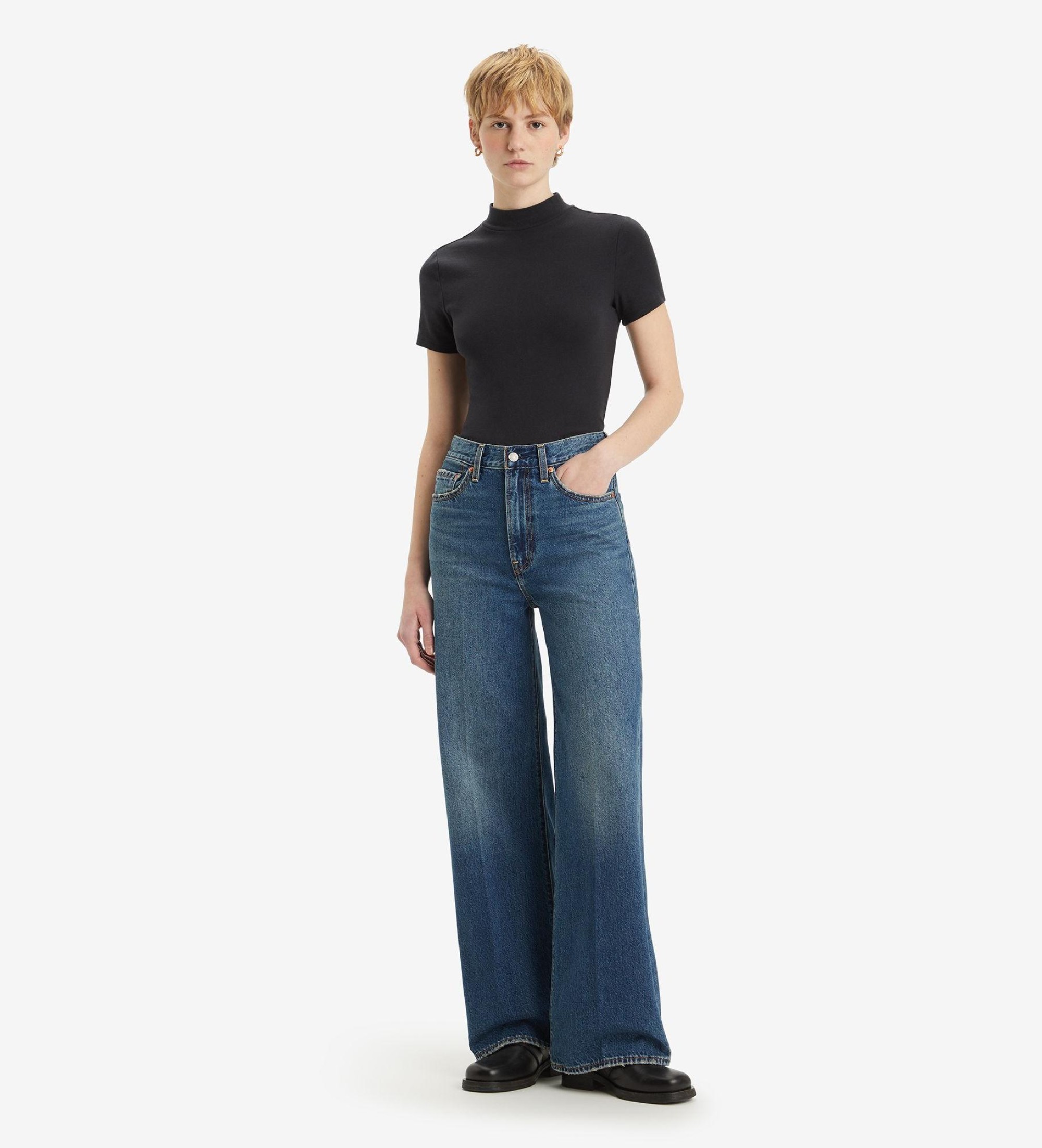 Levi's für Damen. A6081-0012 Ribcage Jeans mit weitem Bein blau (28/32), Lässig, Baumwolle, Denim