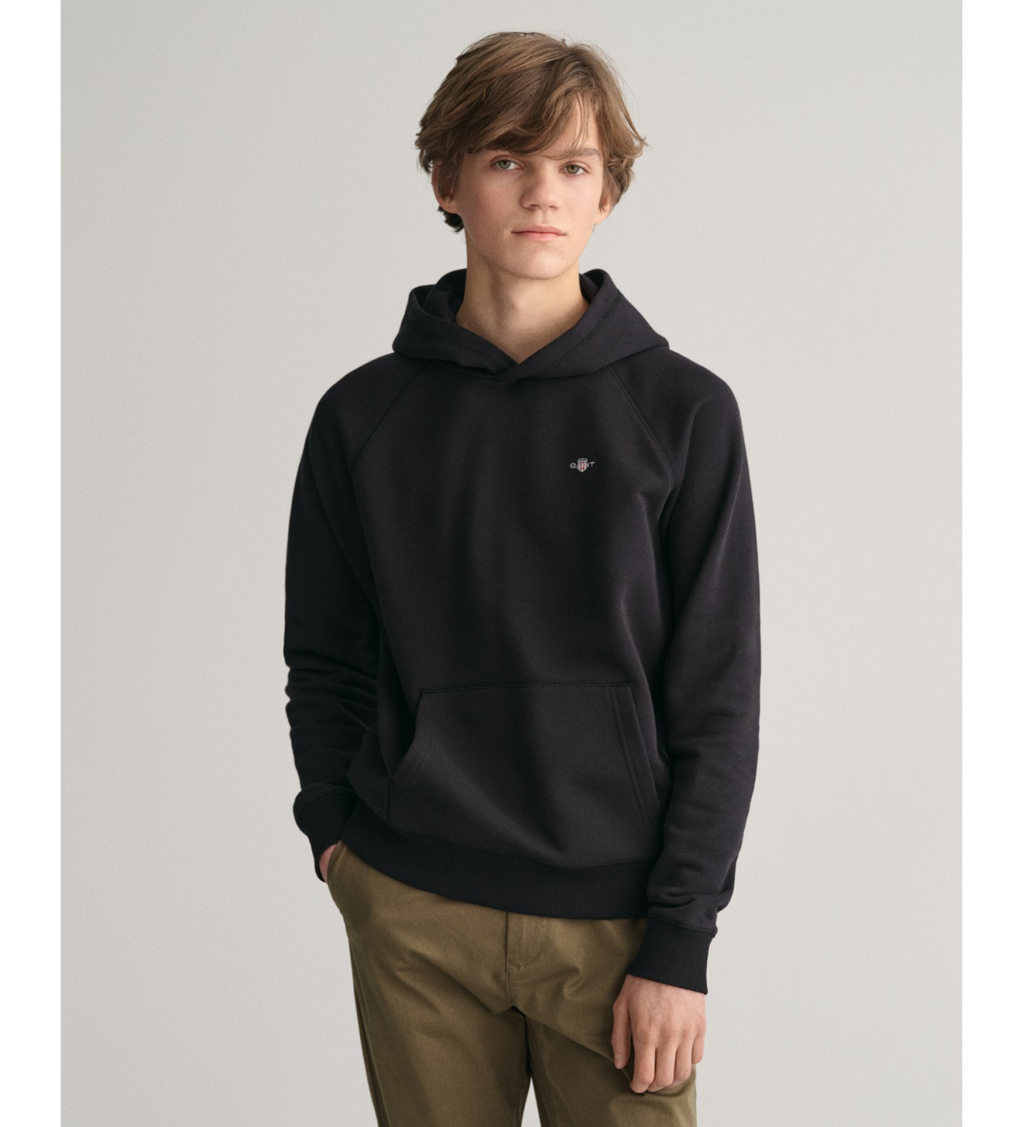 Gant Unisex für Kinder. 906878 Shield Hoodie schwarz (13/14años= 158/164cm), Lässig, Baumwolle, Kinderbekleidung
