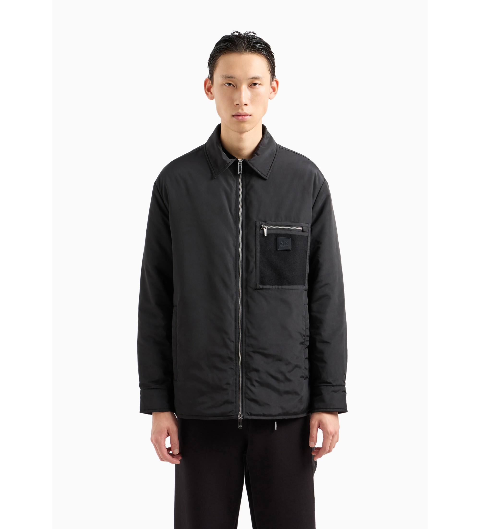 A|X Armani Exchange für Herren. XM000031AF10323UC001 Schwarzer Caban-Mantel (S), Lässig, Polyester