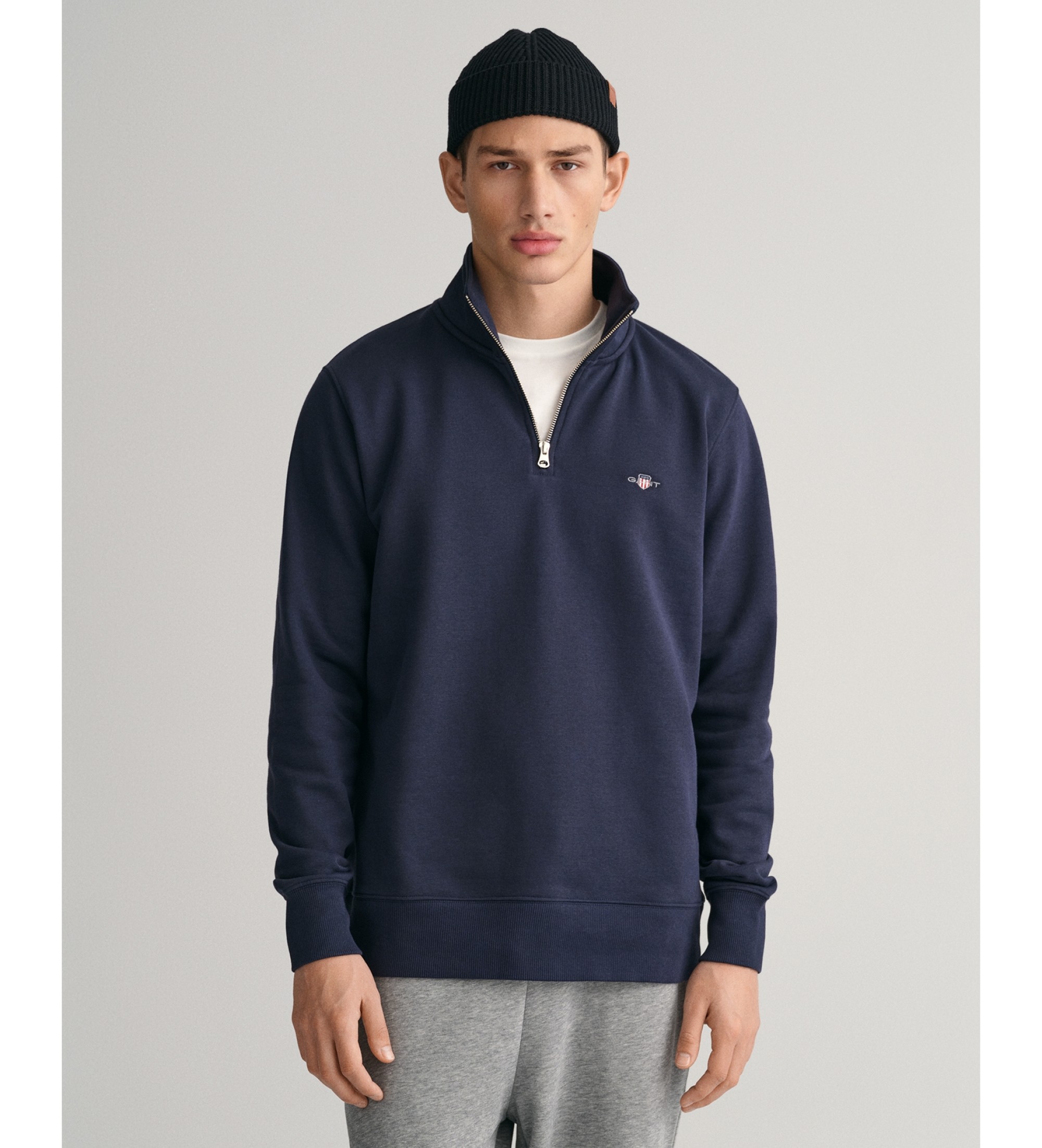 Gant für Herren. 2008005 Shield Sweatshirt mit halbem Reißverschluss navy (S), Lässig, Baumwolle, Langarm, Marine