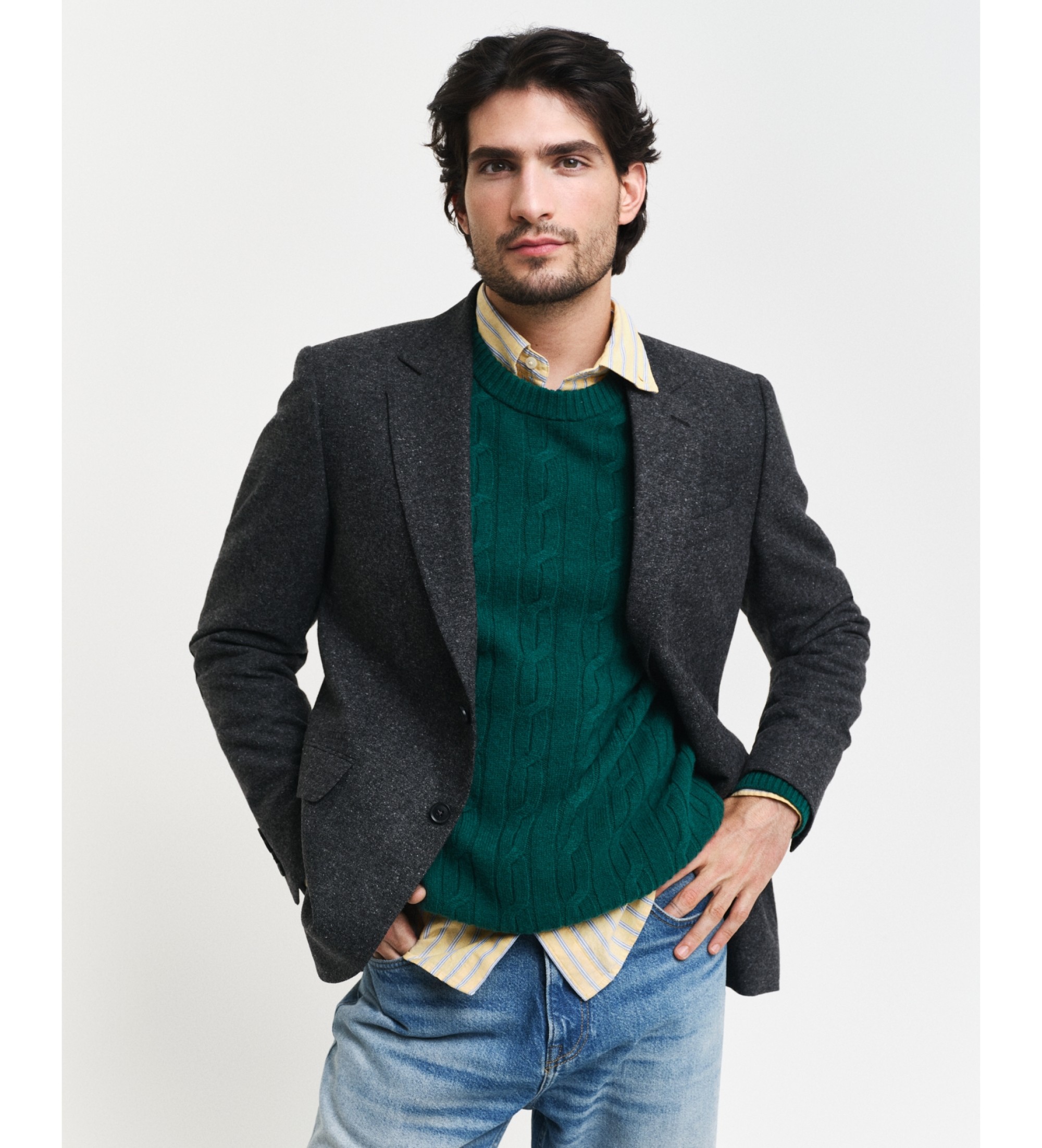 Gant für Herren. 7706296 Slim Fit Anzug Blazer Donegal dunkelgrau (50), Lässig, Wolle