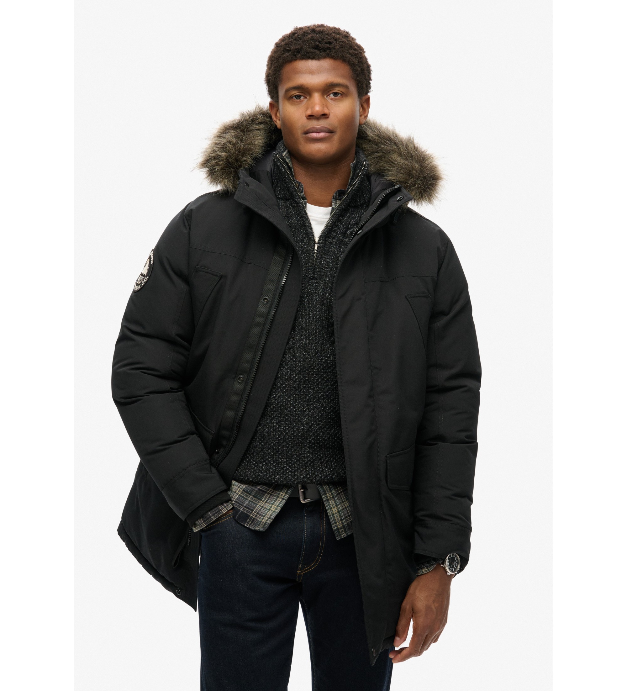 Superdry für Herren. M5011929A Everest Kunstfellparka schwarz (XL), Lässig, Recyceltes Polyester, Nachhaltig