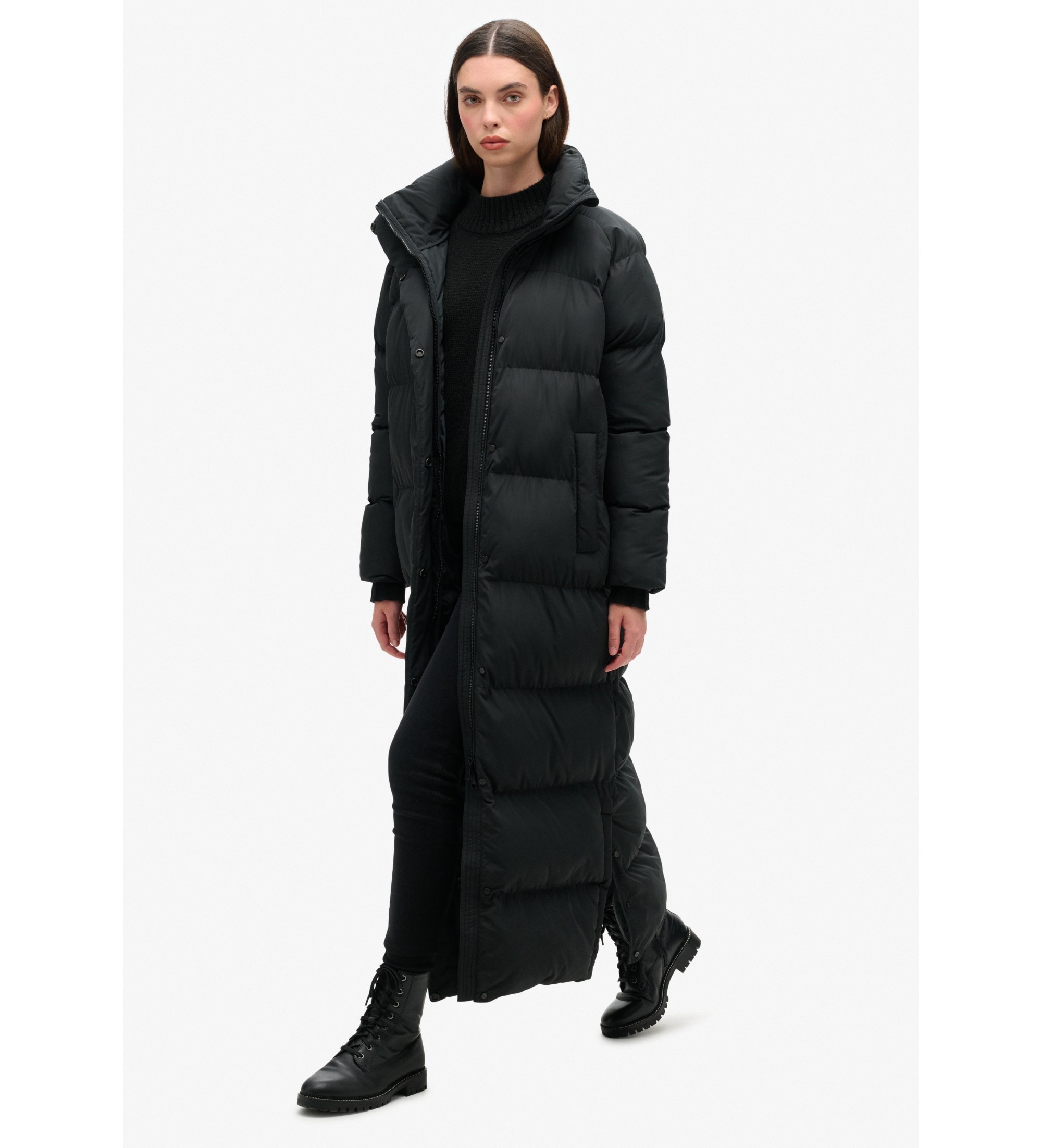 Superdry für Damen. W5011800A Langer schwarzer Steppmantel (XL), Lässig, Recyceltes Polyester, Nachhaltig