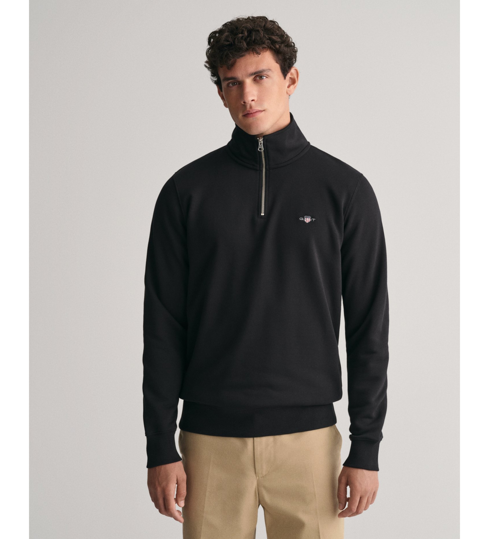 Gant für Herren. 2008005 Shield Sweatshirt mit halbem Reißverschluss schwarz (L), Lässig, Baumwolle