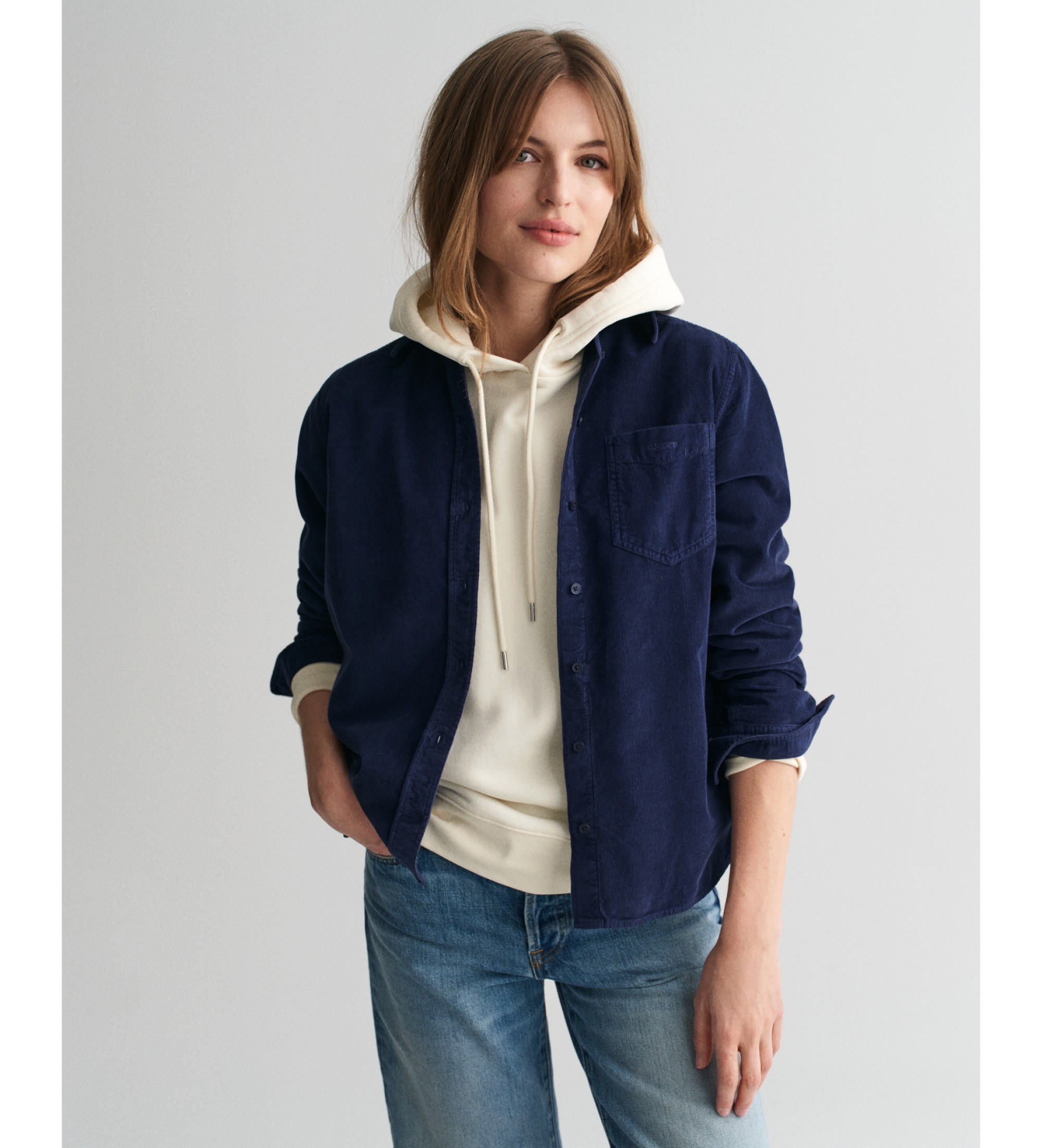 Gant für Damen. 4300399 Regular Fit Cordhemd navy (34), Lässig, Baumwolle, Langarm, Marine