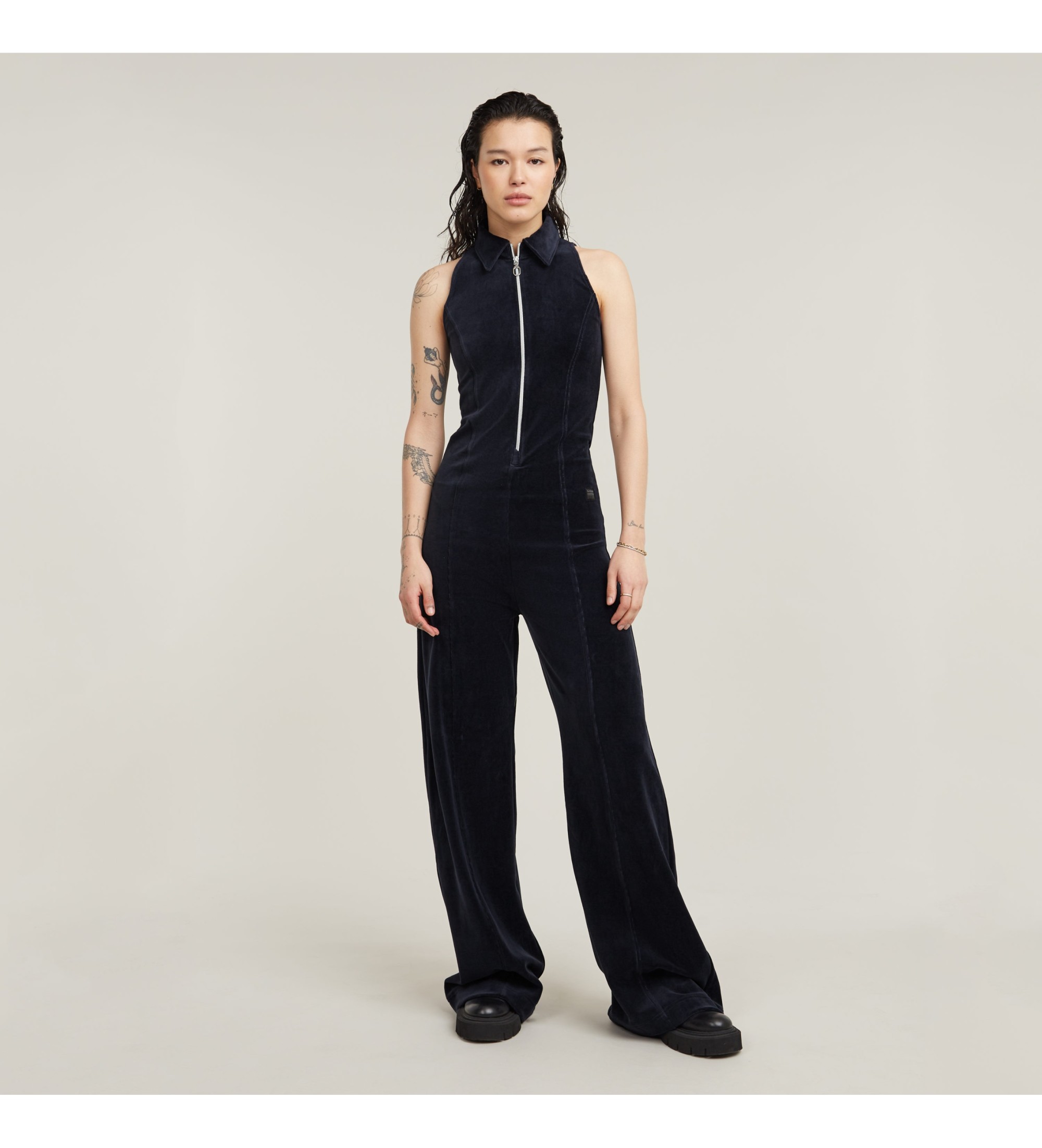 G-Star für Damen. D25740-D428-3873 Weit geschnittener Samt-Overall navy (XL), Lässig, Baumwolle, Ärmellos / Hosenträger, Marine
