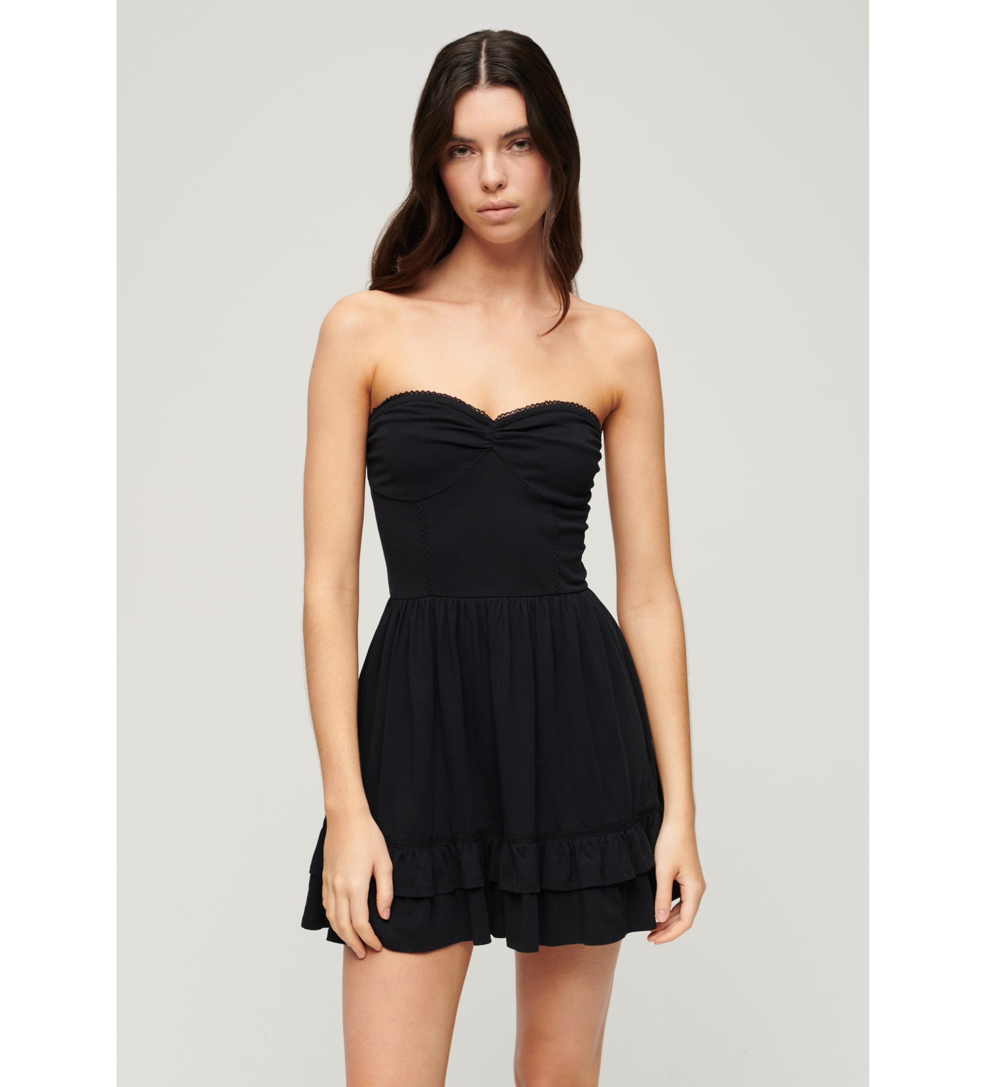 Superdry für Damen. W8011555A 50er Jahre Spitze Bandeau-Minikleid schwarz (XL), Lässig, Baumwolle, Ärmellos / Hosenträger