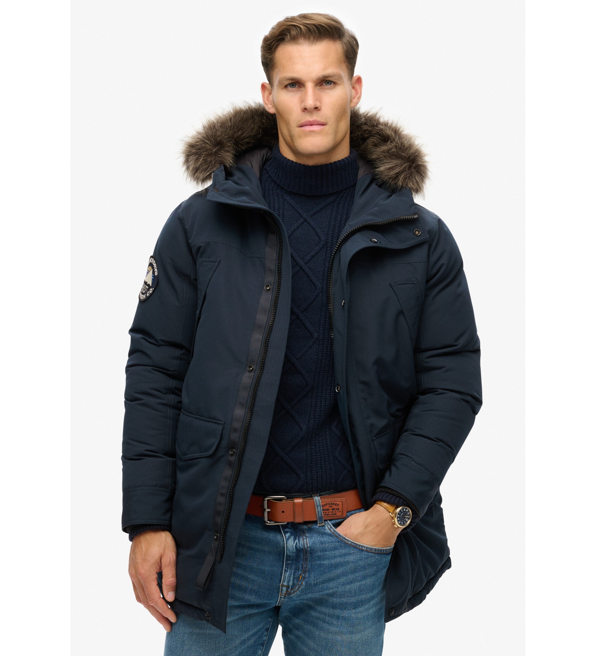Superdry für Herren. M5011929A Parka aus Kunstfell Everest navy (M), Lässig, Polyester, Nachhaltig, Marine