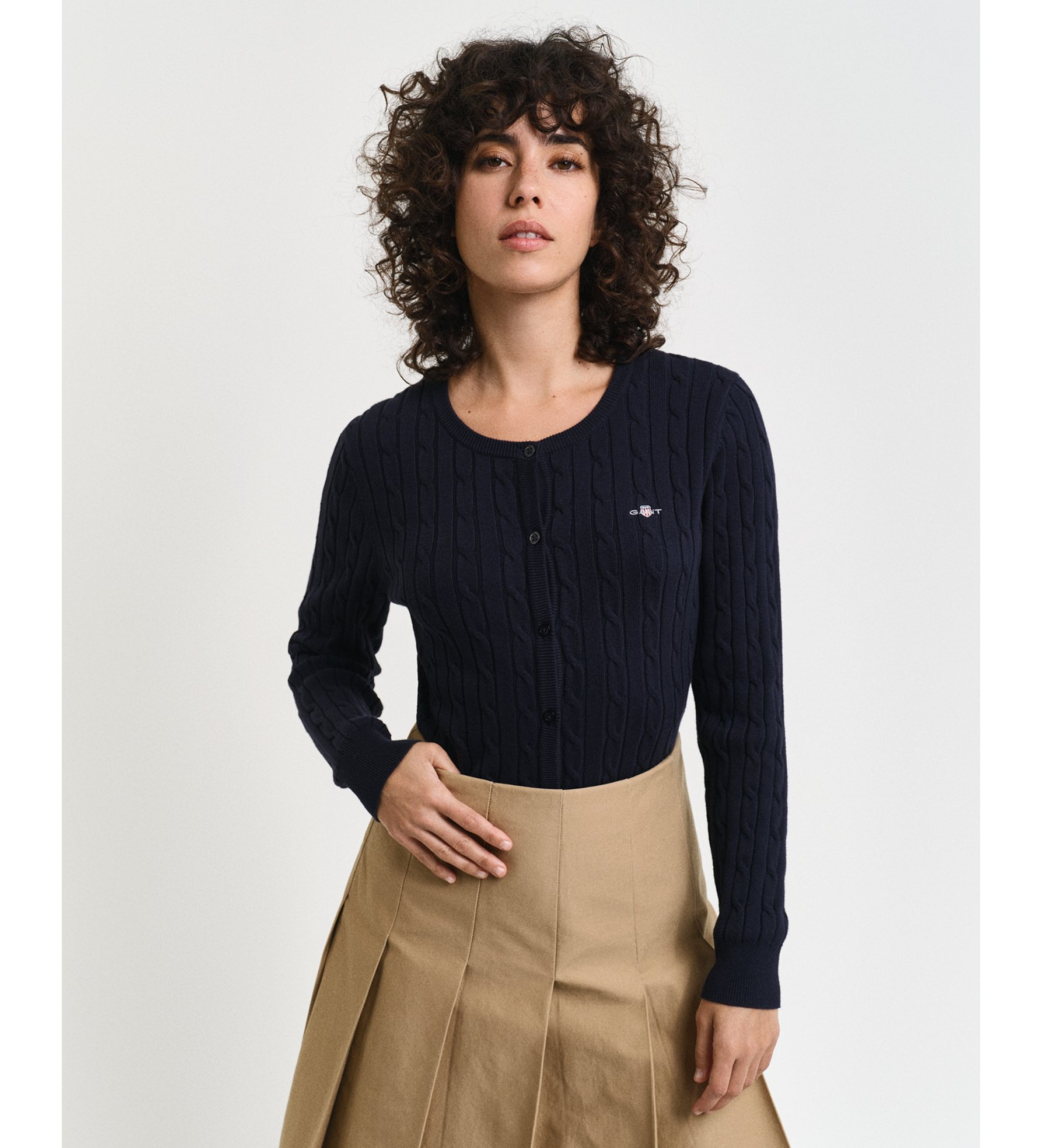 Gant für Damen. 4800103 Strickjacke aus elastischer Baumwolle in Marineblau von Eights (M), Lässig, Langarm