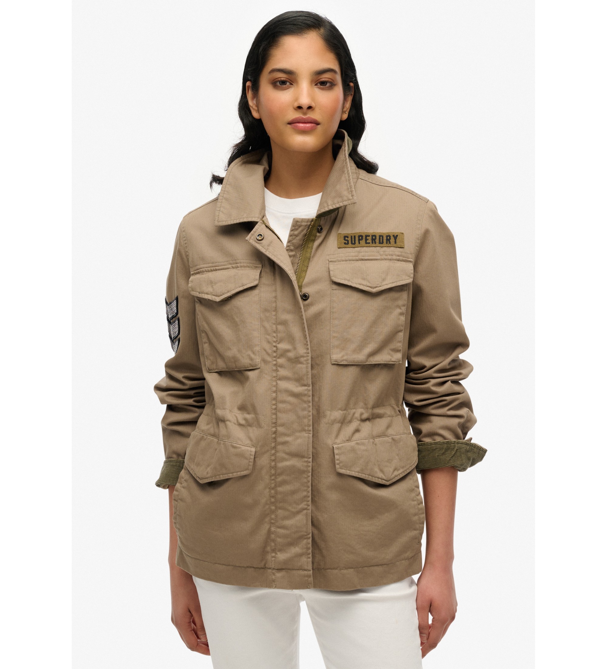 Superdry für Damen. W5011854A Militärjacke M65 grün verschönert (XS), Lässig, Baumwolle
