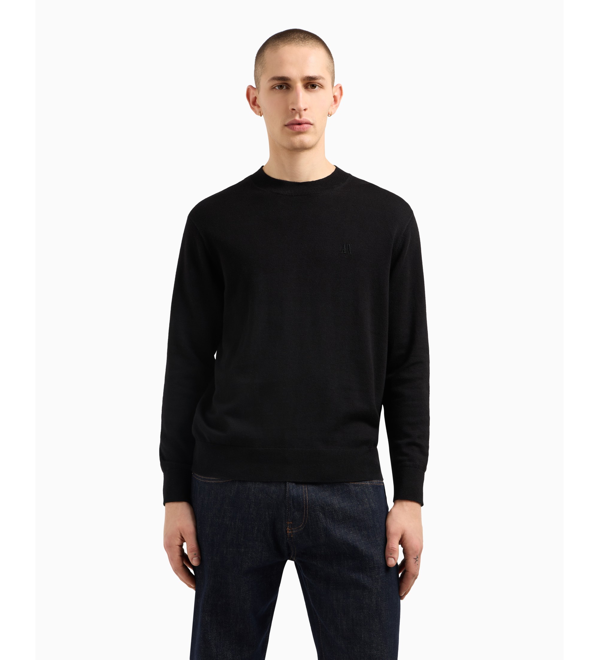 A|X Armani Exchange für Herren. XM000338AF12291UC001 Schwarzer Pullover aus Baumwollmischung (L), Lässig, Baumwolle
