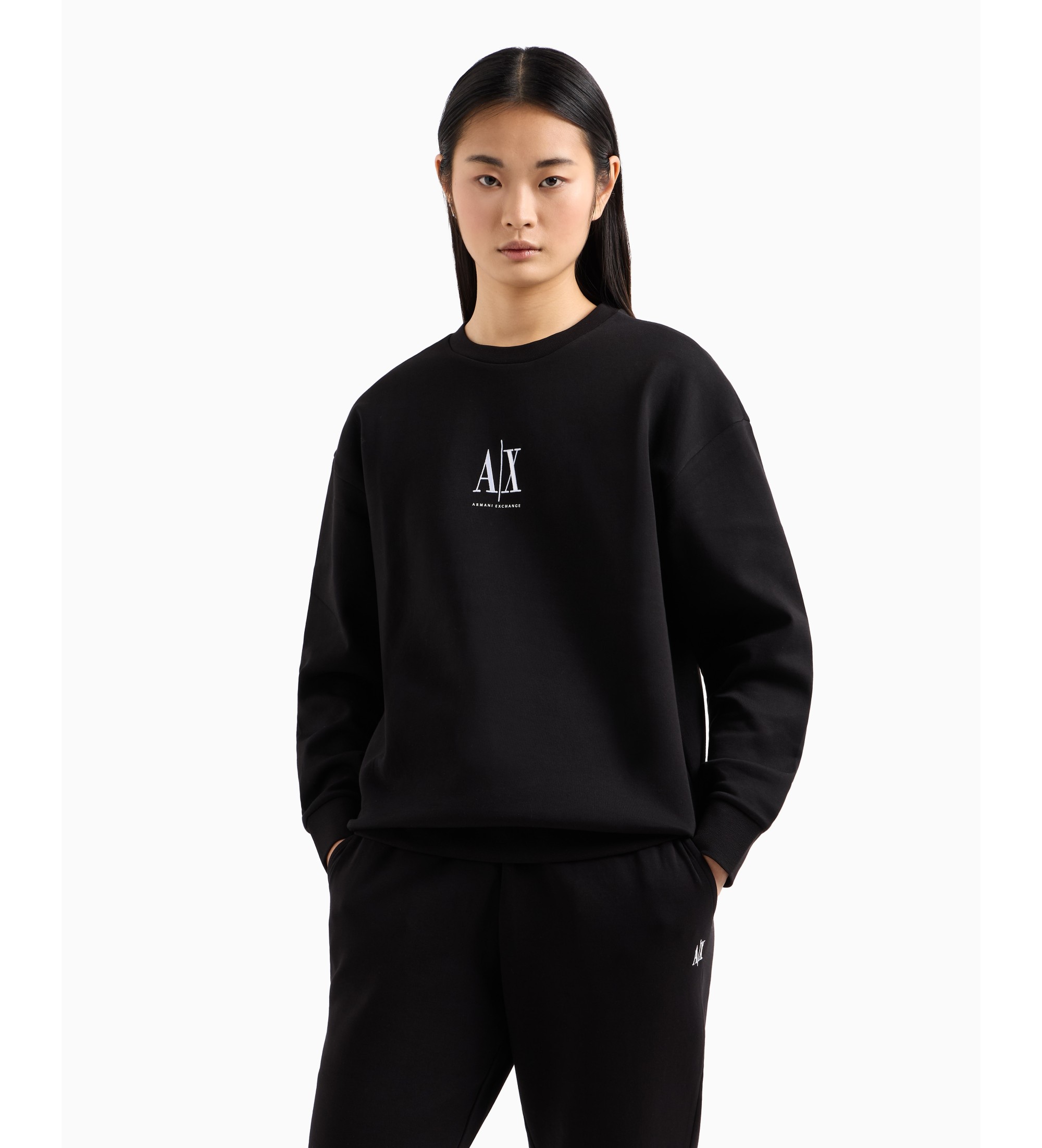A|X Armani Exchange für Damen. XW000821AF10818UC001 Sweatshirt mit Rundhalsausschnitt schwarz (S), Lässig, Sportlich, Baumwolle, Multisport