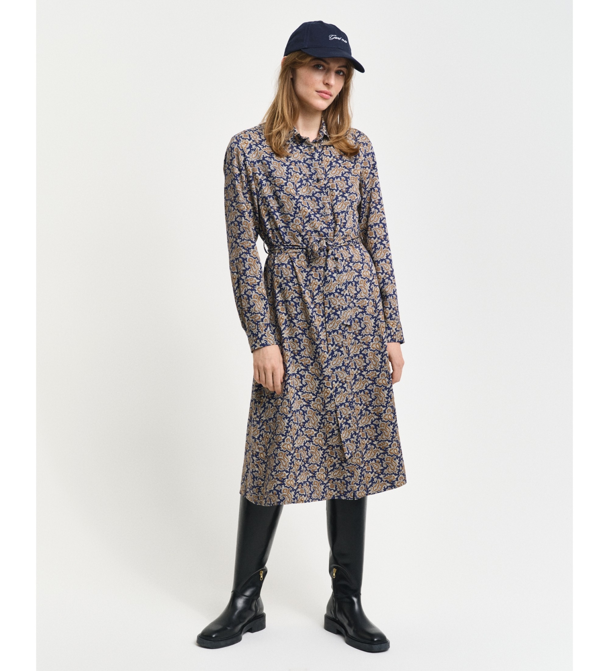 Gant für Damen. 4503353 Bedrucktes Hemdkleid aus mehrfarbigem Kaschmir (42), Lässig, Viskose, Langarm