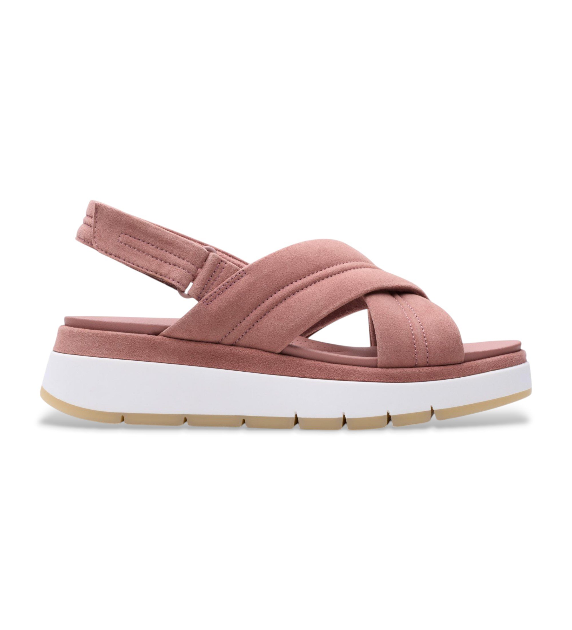 Clarks für Damen. 26181471 Tuscan Cross Ledersandalen rosa (42), 3 bis 5 cm, Wildleder, Klettverschluss, Lässig