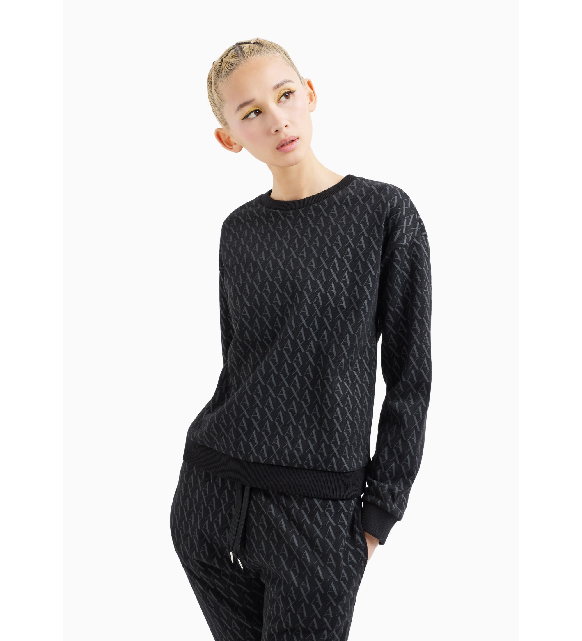 A|X Armani Exchange für Damen. 8NYMLGYJE5Z1200 French Terry Sweatshirt Schwarz (M), Lässig, Baumwolle