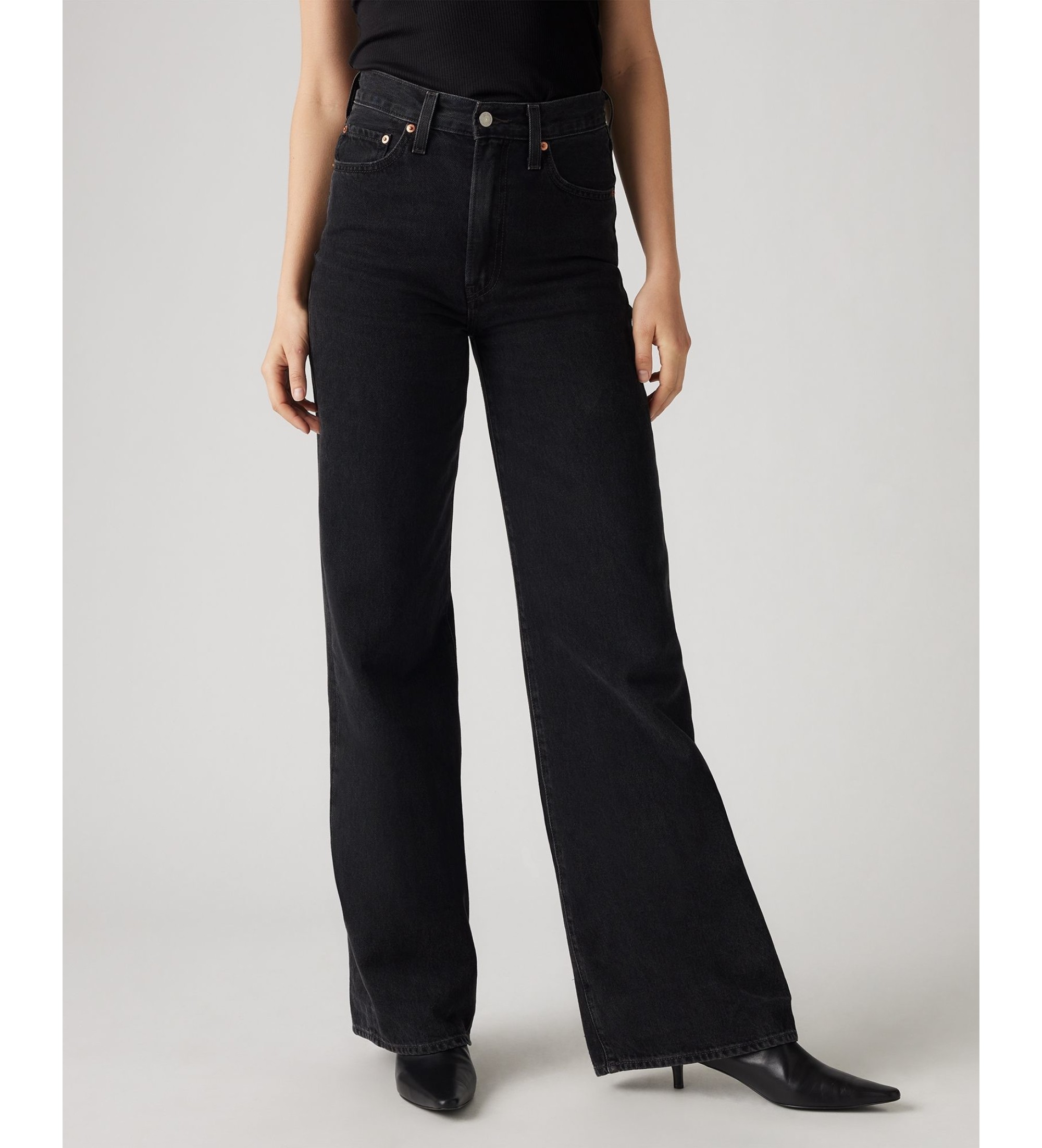 Levi's für Damen. A6081-0001 Ribcage Wide Leg Jeans schwarz (31/32), Lässig, Baumwolle, Denim