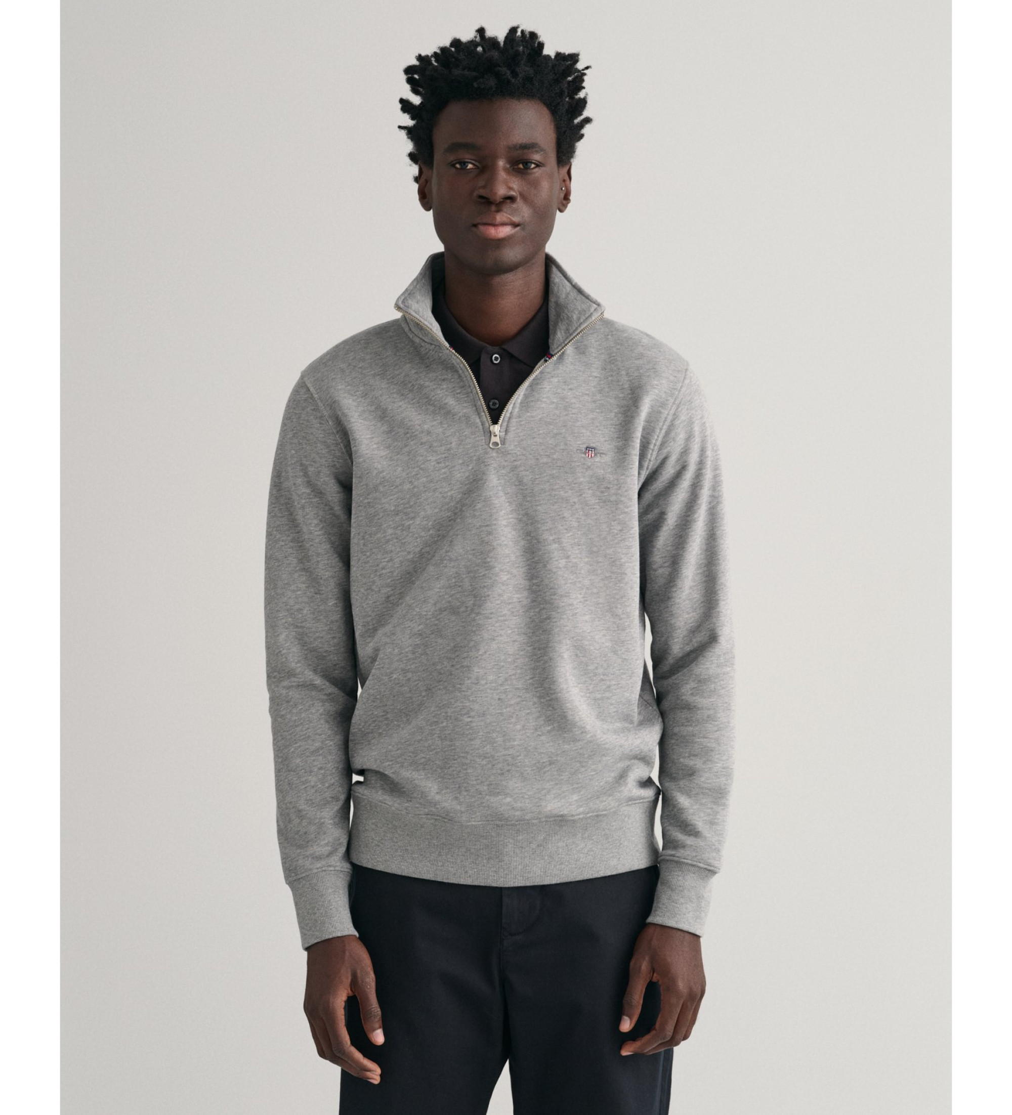 Gant für Herren. 2008005 Graues Shield Sweatshirt mit halbem Reißverschluss (M), Lässig, Baumwolle