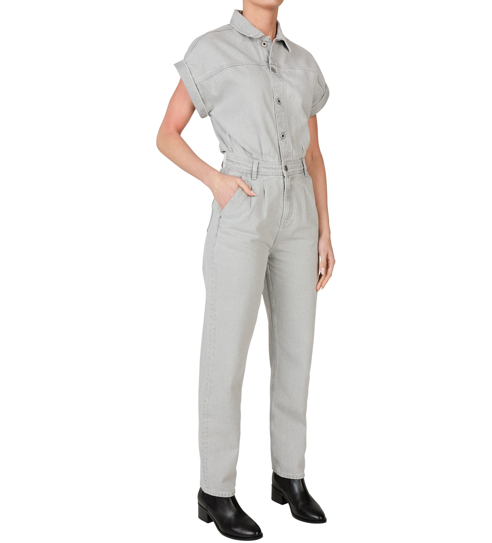 Pepe Jeans für Damen. PL230496 Jenna Grauer Jumpsuit (XS), Lässig, Baumwolle, Kurzarm, Nachhaltig