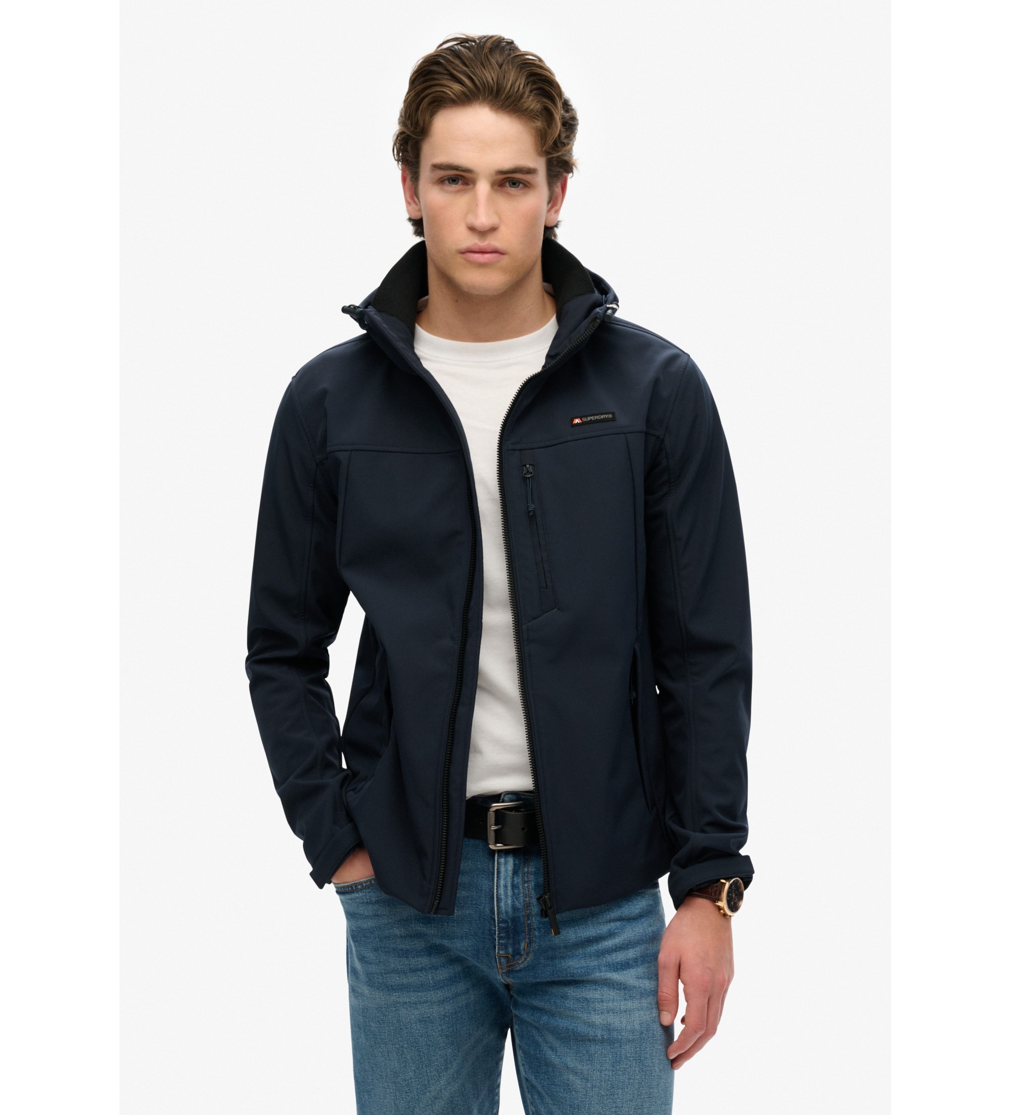 Superdry für Herren. M5012103A Trekker Soft Shell Kapuzenjacke navy (XXL), Lässig, Polyester, Langarm, Marine