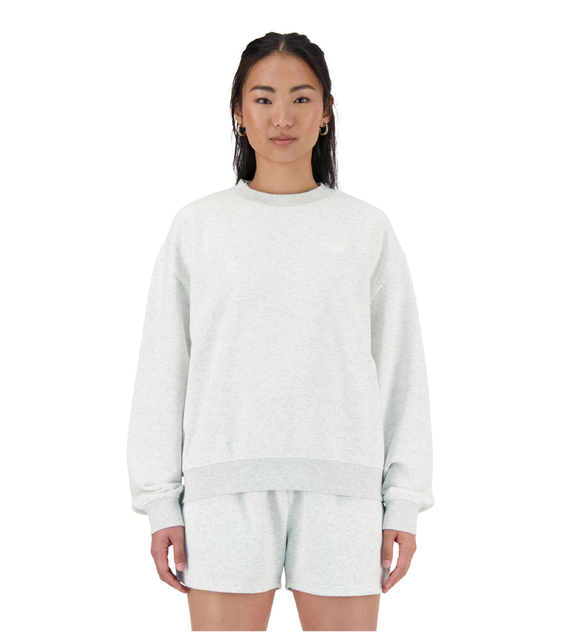 New Balance für Damen. WT41508 Graues Sweatshirt von Sport Essentials (L), Lässig, Sportlich, Baumwolle, Multisport