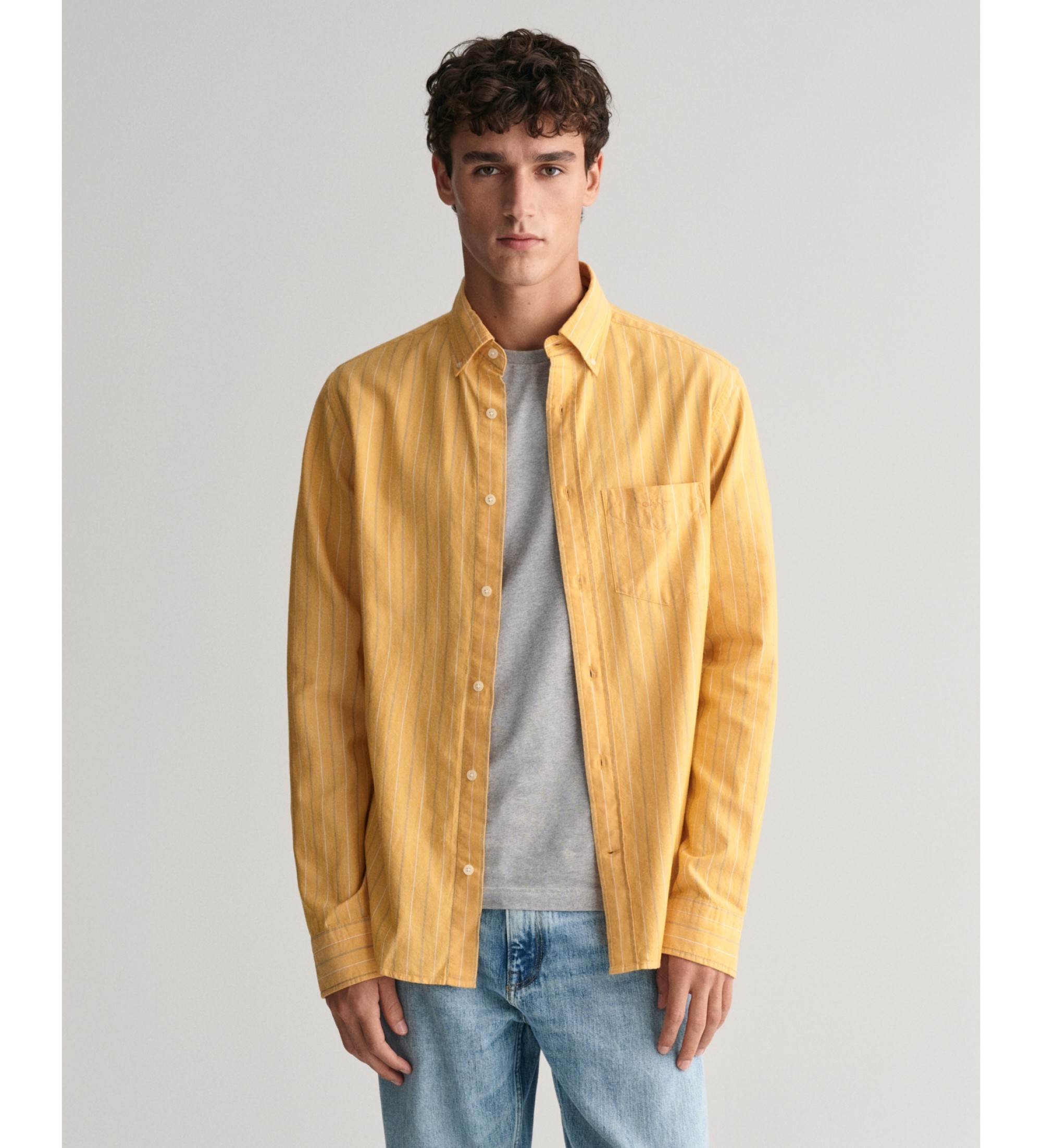 Gant für Herren. 3240056 Regular Fit Oxford-Hemd Archiv gelb gestreift (L), Lässig, Baumwolle, Langarm
