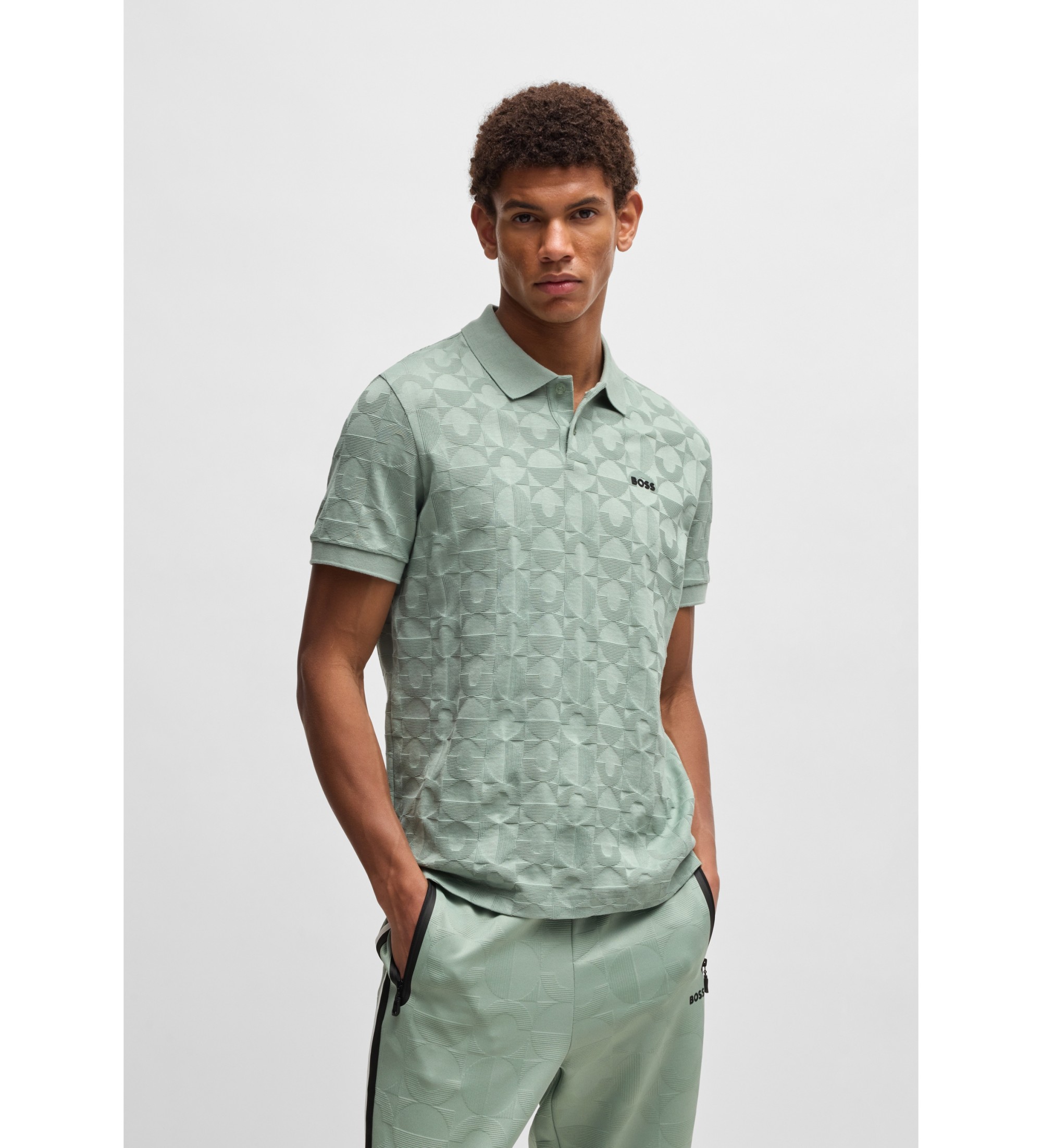 BOSS für Herren. 50538191 Poloshirt aus Baumwolle mit kreisförmigem Jacquard grün (XL), Lässig, Kurzarm