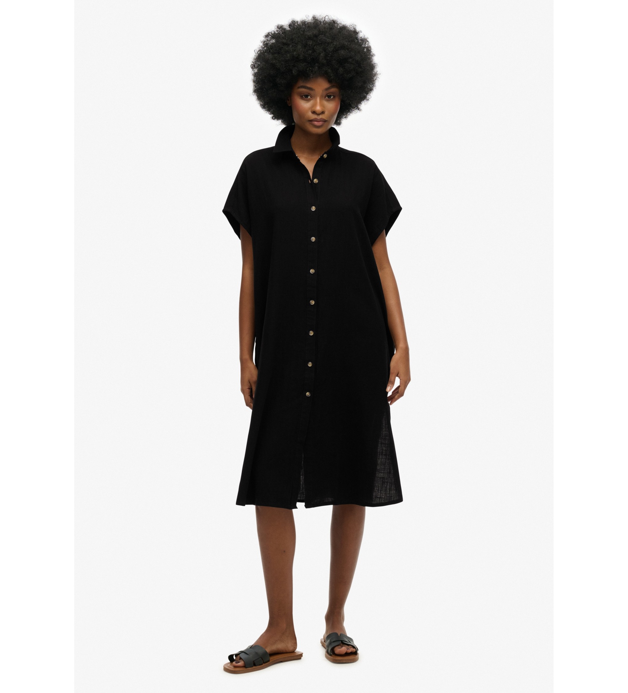 Superdry für Damen. W8011959A Schwarzes übergroßes Midi-Hemdkleid (XS), Lässig, Baumwolle, Kurzarm