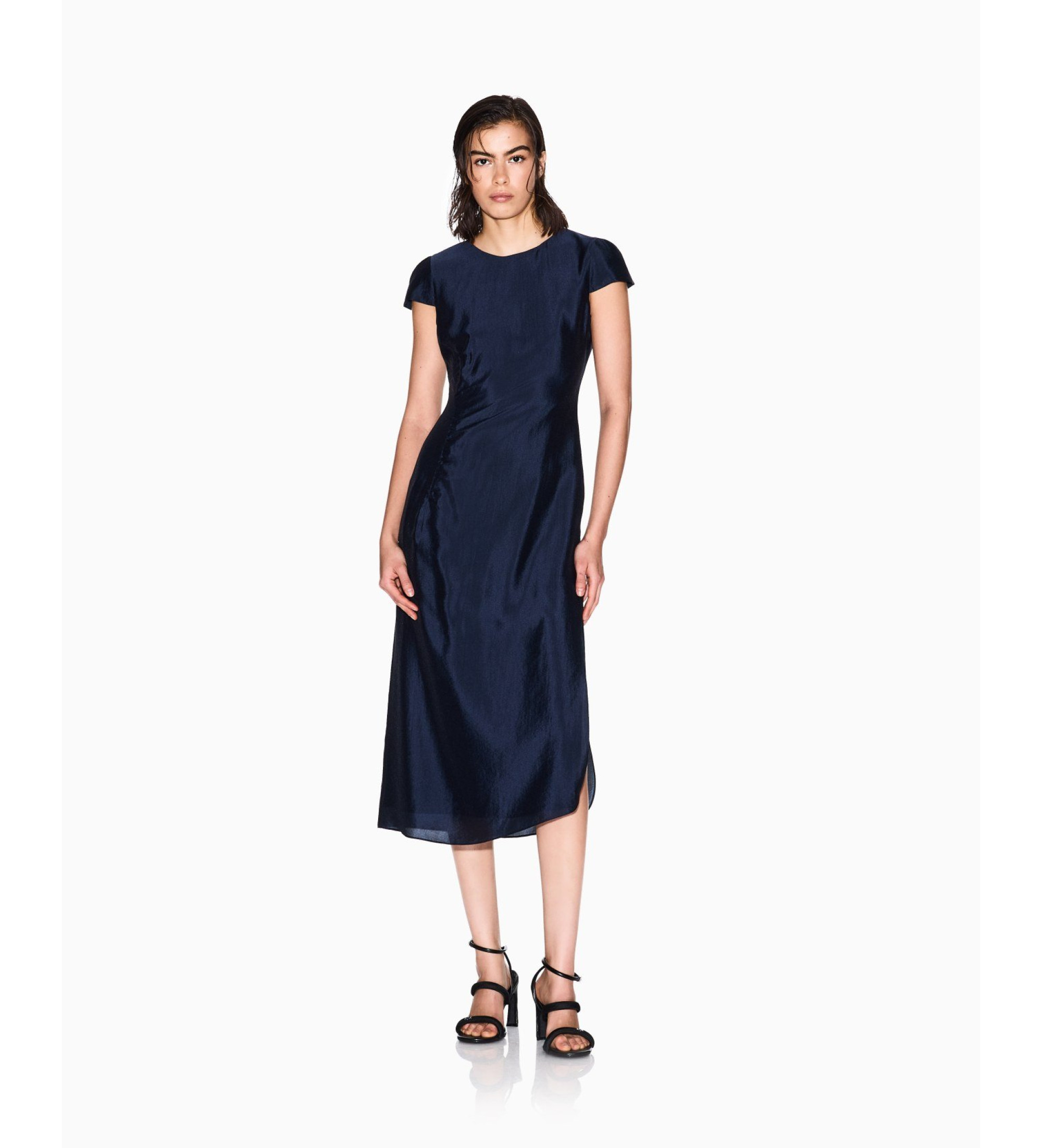 A|X Armani Exchange für Damen. XW000452AF12747UB100 Langes Kleid mit marineblauem Schlitz (40), Lässig, Party, Klassisch, Viskose, Kurzarm