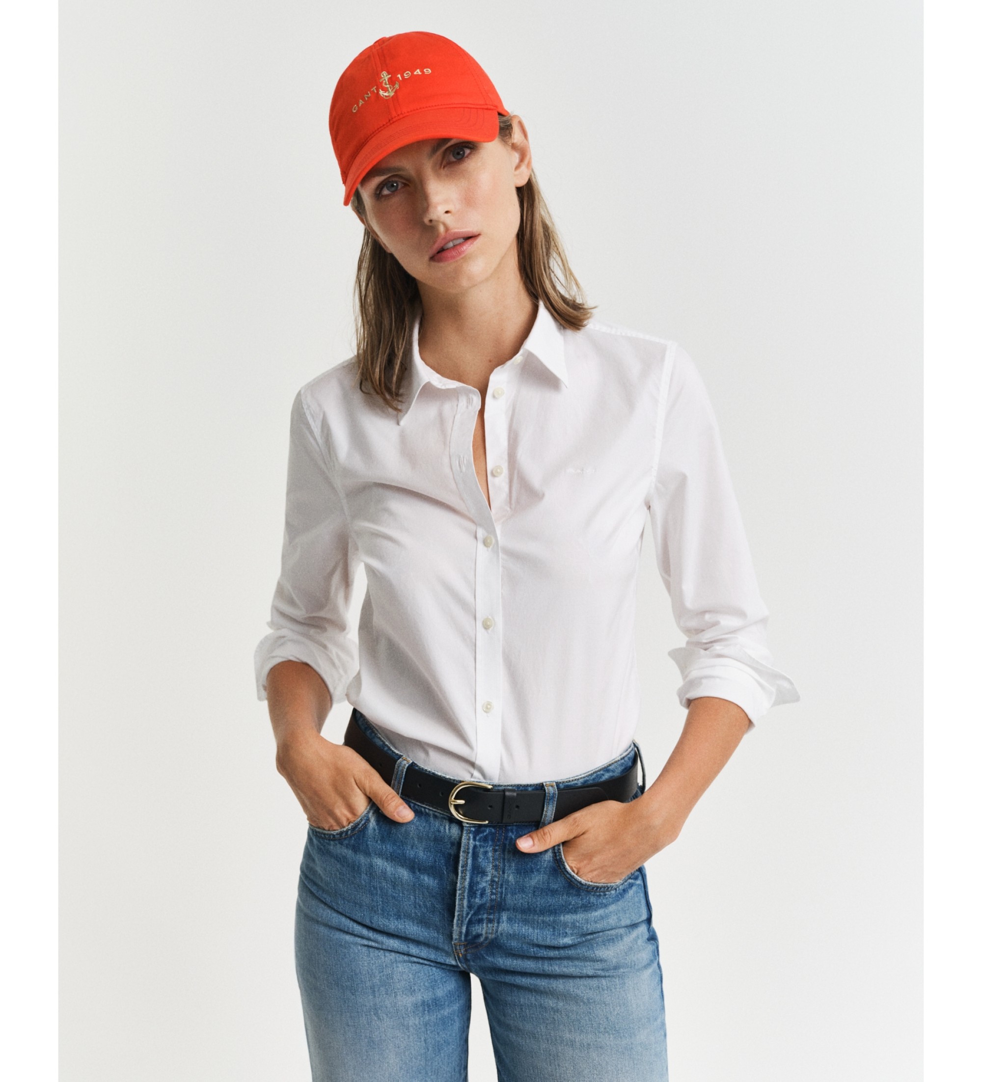 Gant für Damen. 4300486 Schmal geschnittenes Hemd aus weißer Popeline (36), Lässig, Party, Baumwolle, Klassisch, Langarm
