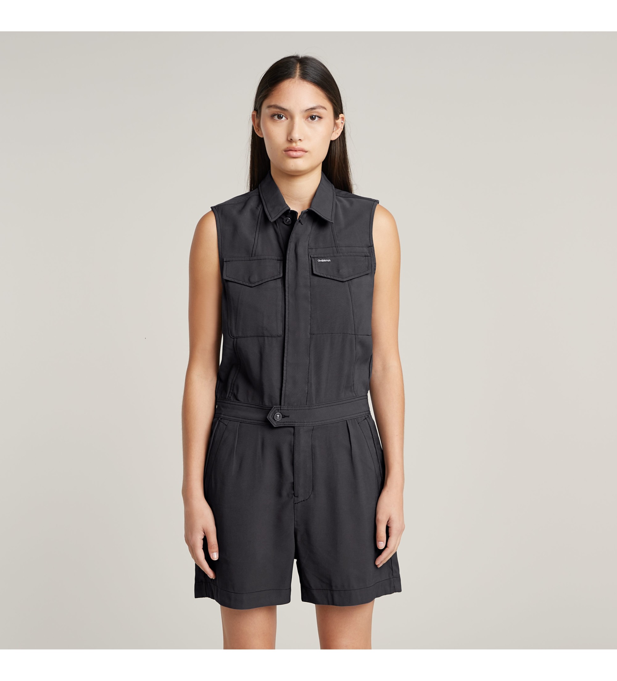 G-Star für Damen. D26009-D522-860 Sommer Jumpsuit grau (L), Lässig, Viskose, Ärmellos / Hosenträger
