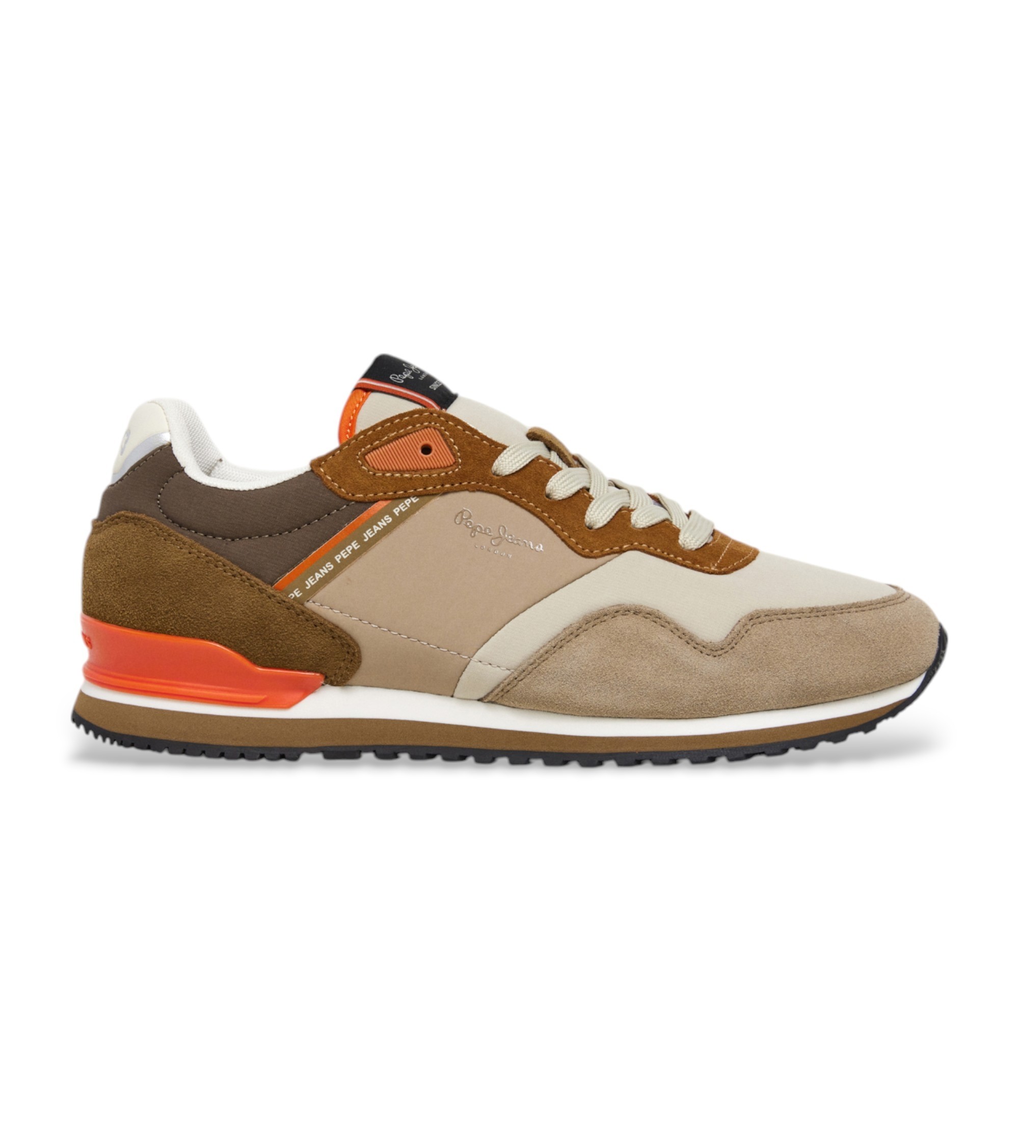 Pepe Jeans für Herren. PMS40037 London Muse Beige Leder Turnschuhe (44), Wohnung, Schnürsenkel, Lässig