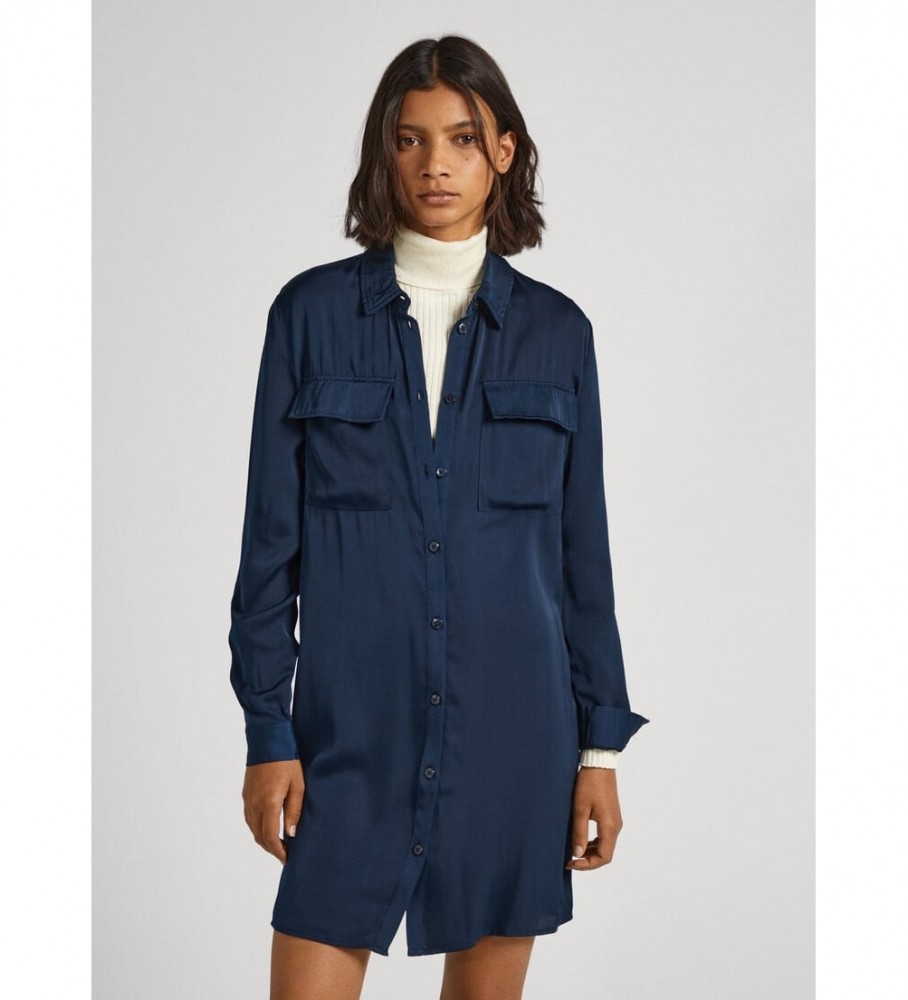 Pepe Jeans für Damen. PL953403 Itziar Kleid navy (M), Lässig, Polyester, Langarm, Marine