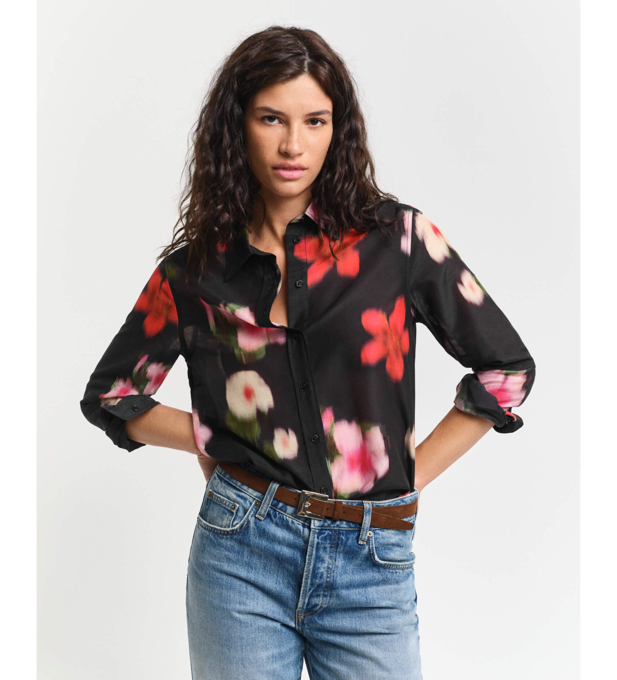 Gant für Damen. 4300423 Geblümtes Hemd schwarz (34), Lässig, Viskose, Blumen, Langarm