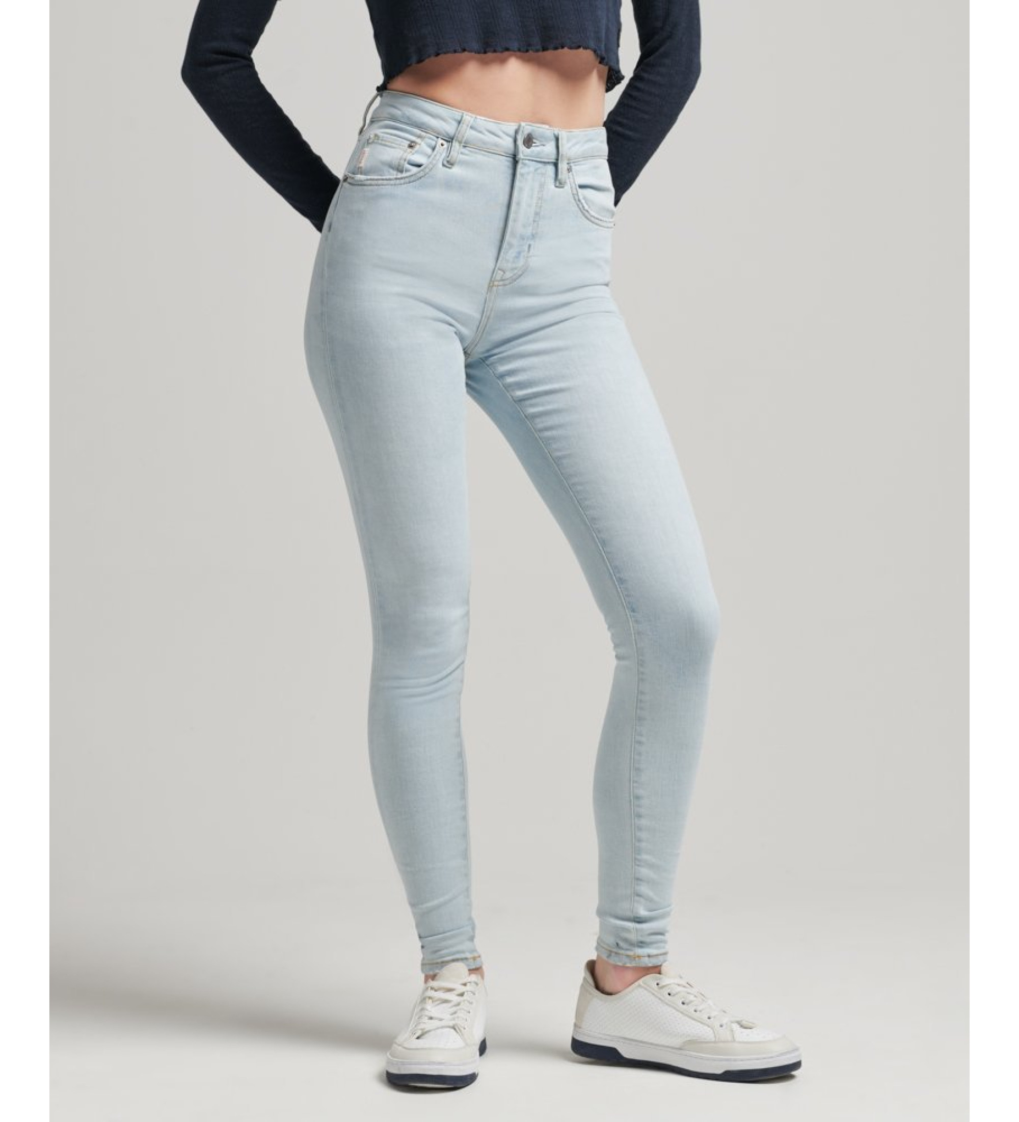 Superdry für Damen. W7010796A Skinny-Jeans mit hoher Taille aus blauer Bio-Baumwolle (27/30), Denim, Polyester, Nachhaltig