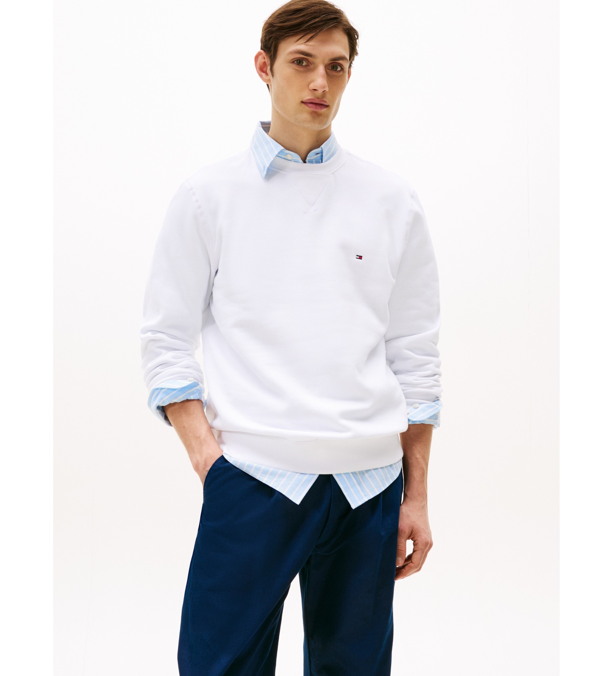 Tommy Hilfiger für Herren. MW0MW37232 Essential Fleece Sweatshirt mit Rundhalsausschnitt weiß (XL), Lässig, Baumwolle