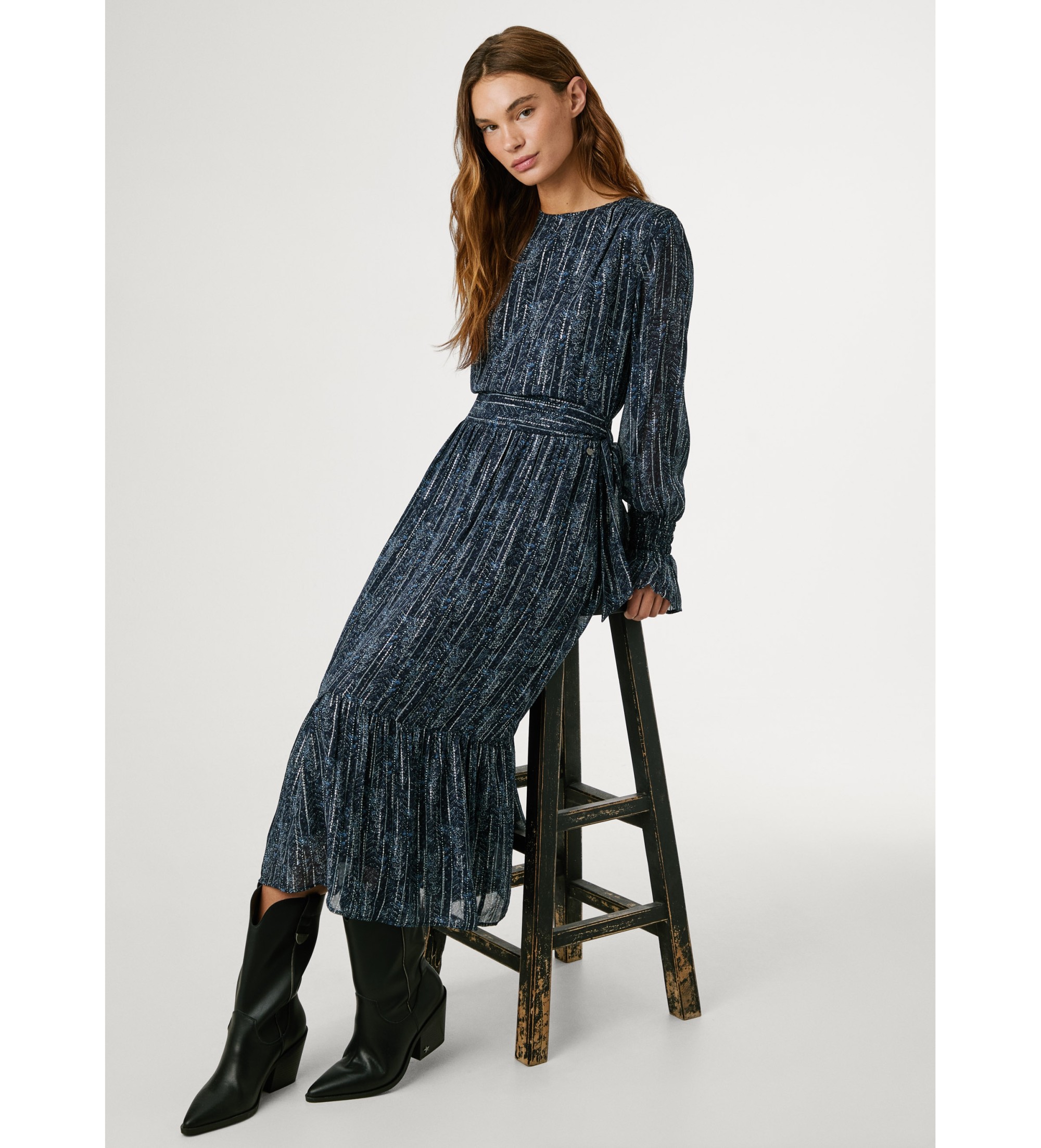 Pepe Jeans für Damen. PL9537722 Margui Kleid blau (L), Lässig, Viskose, Langarm