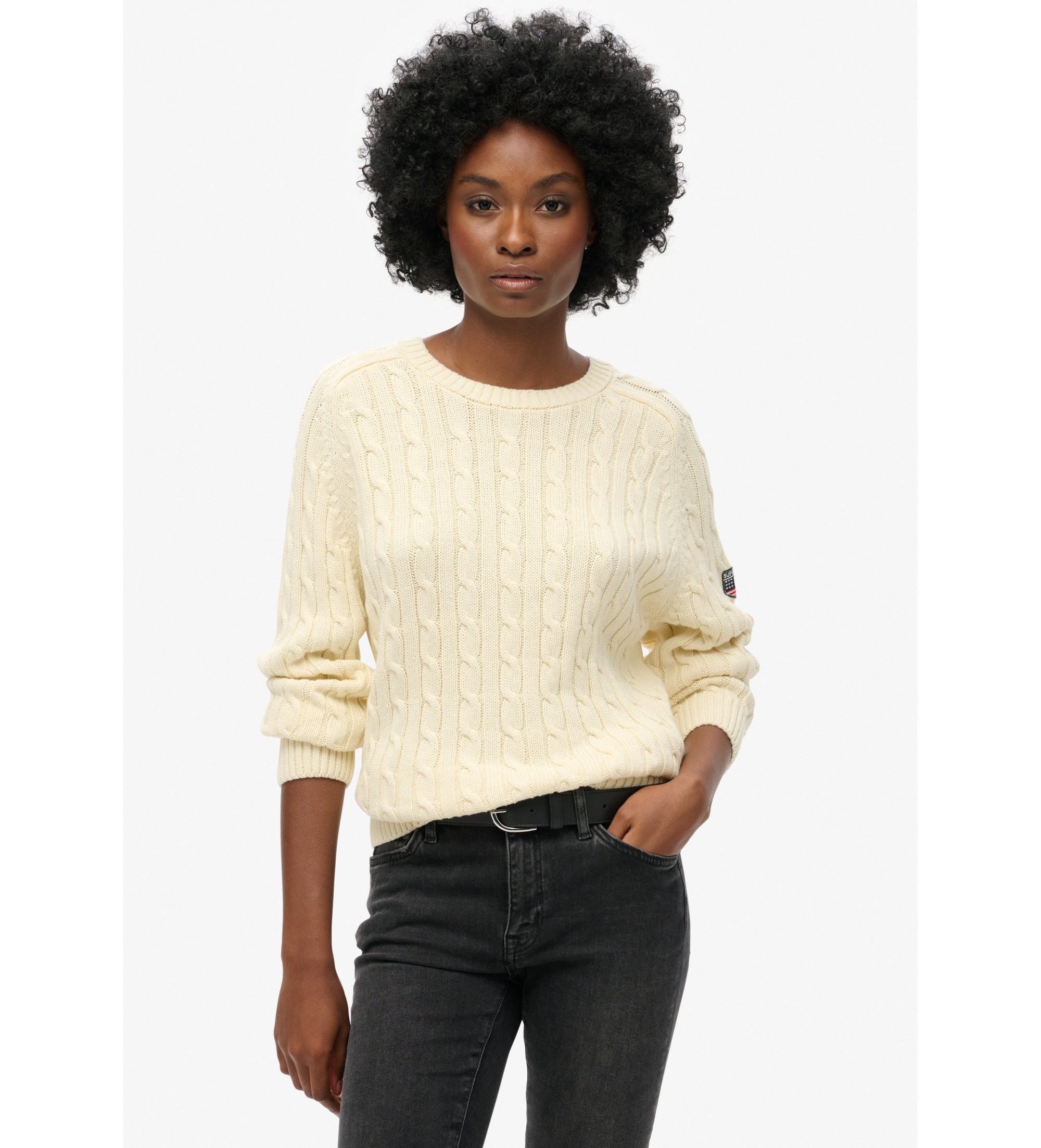 Superdryvoor vrouwen. W6110610A Slouchy Kabeltrui beige (M), Casual, Katoen